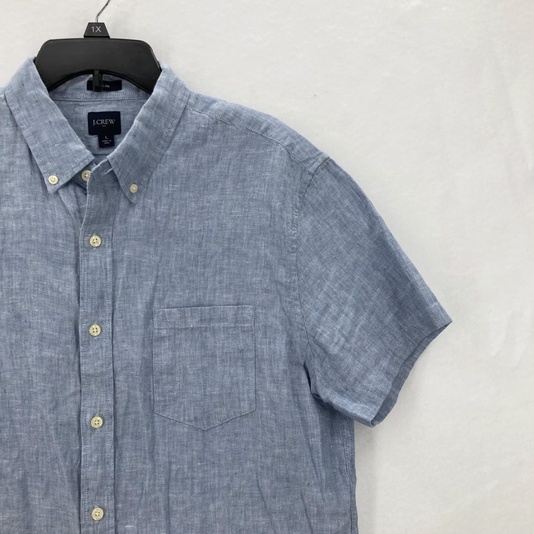 J.Crew J.CREW Shirt Mens Large Blue Linen Chambray Short Sleeve Slim Preppy Nautical Mens Size US L / EU 52-54 / 3 - 2 Thumbnail