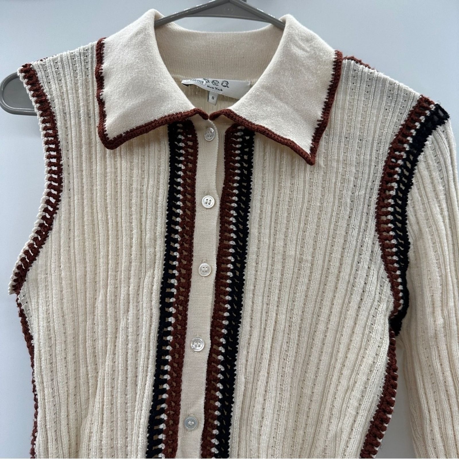 Sea New York RTR Sea New York Riva Ribbed Wool Collared Button Front Top Size M / US 6-8 / IT 42-44 - 4 Thumbnail