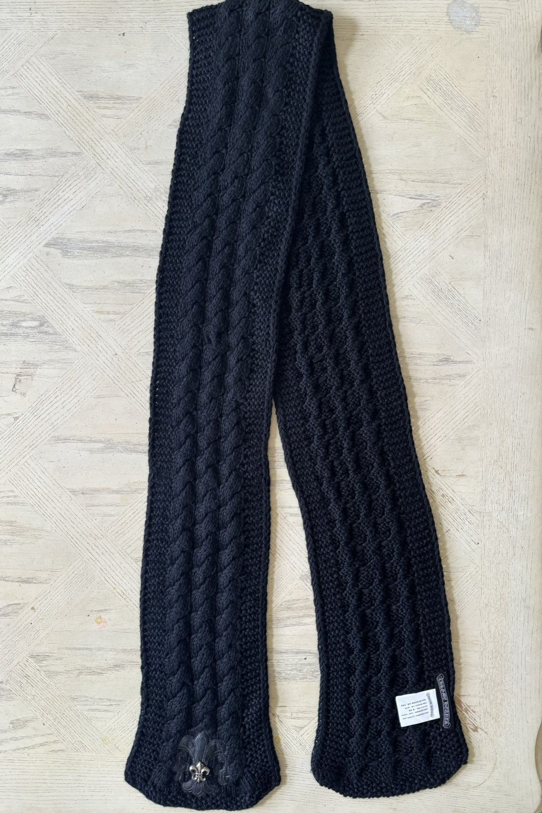 image of Chrome Hearts Fleur Patch Scarf in Black, Men's