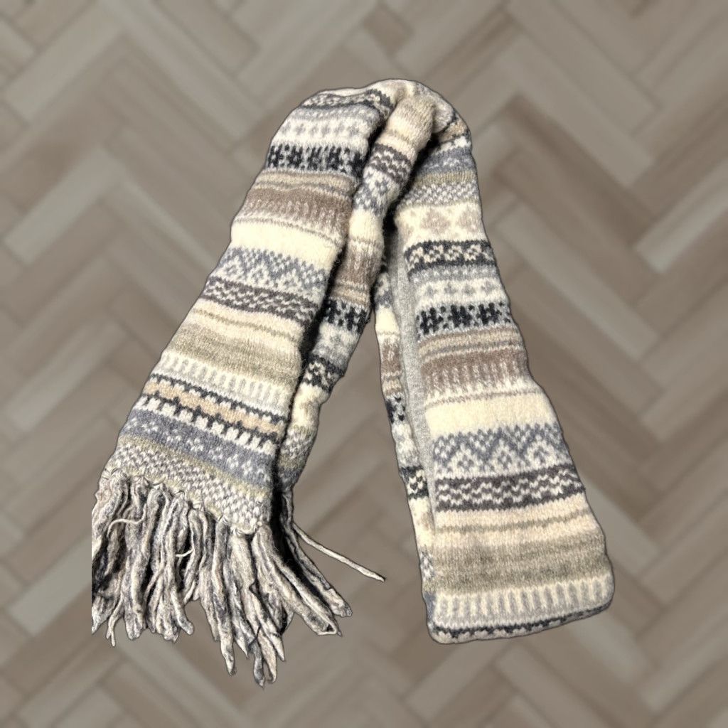 Gap VINTAGE GAP Scarf Striped 100% Lambswool Thick Wool Preppy Wool Beige Women Rectangle Scarf Fall Winter Mens? Girls? Wait Size ONE SIZE - 1 Thumbnail