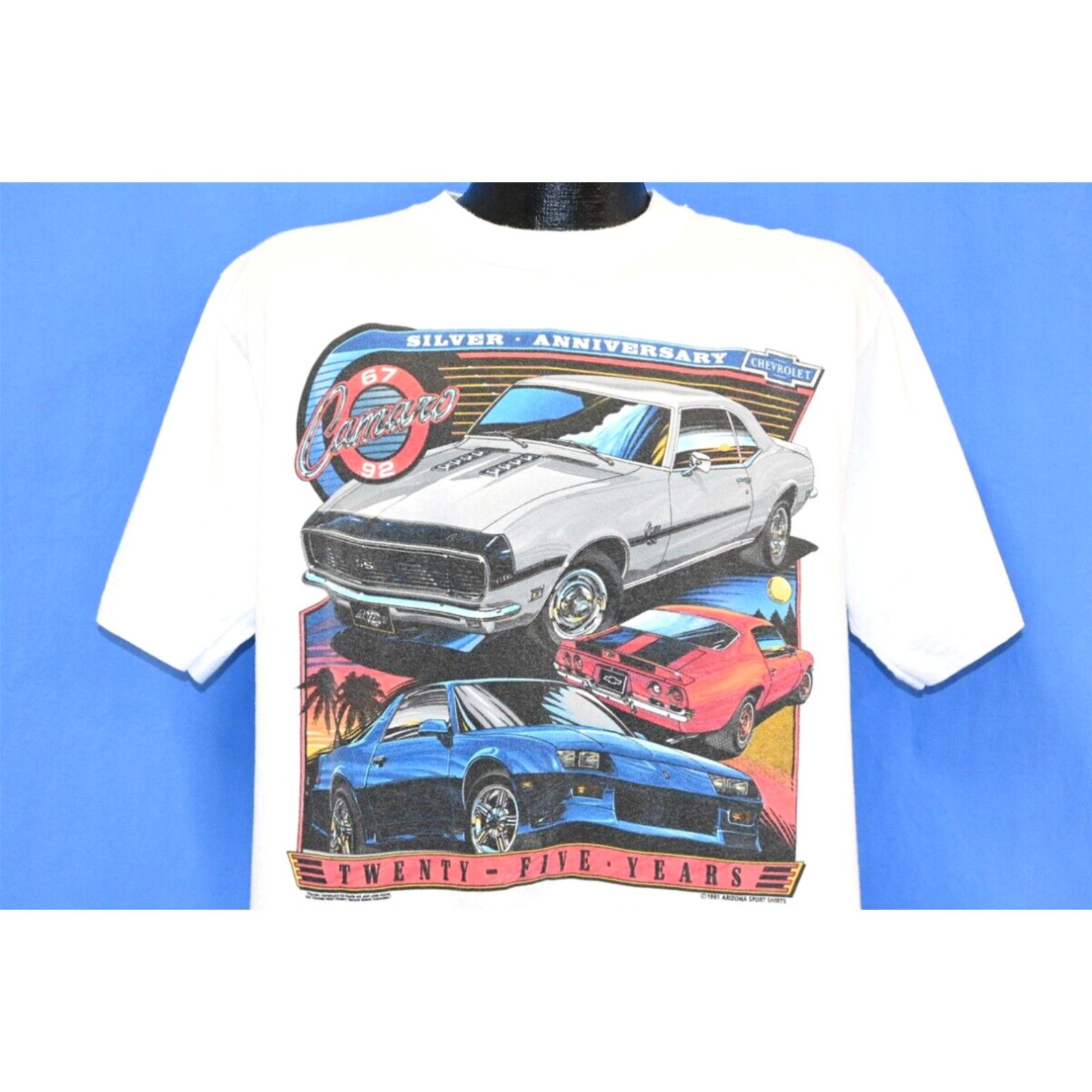 image of VTG 90's Chevrolet Camaro 25Th Anniversay Car Chevy 1992 Arizona T-Shirt L in White (Size Large)