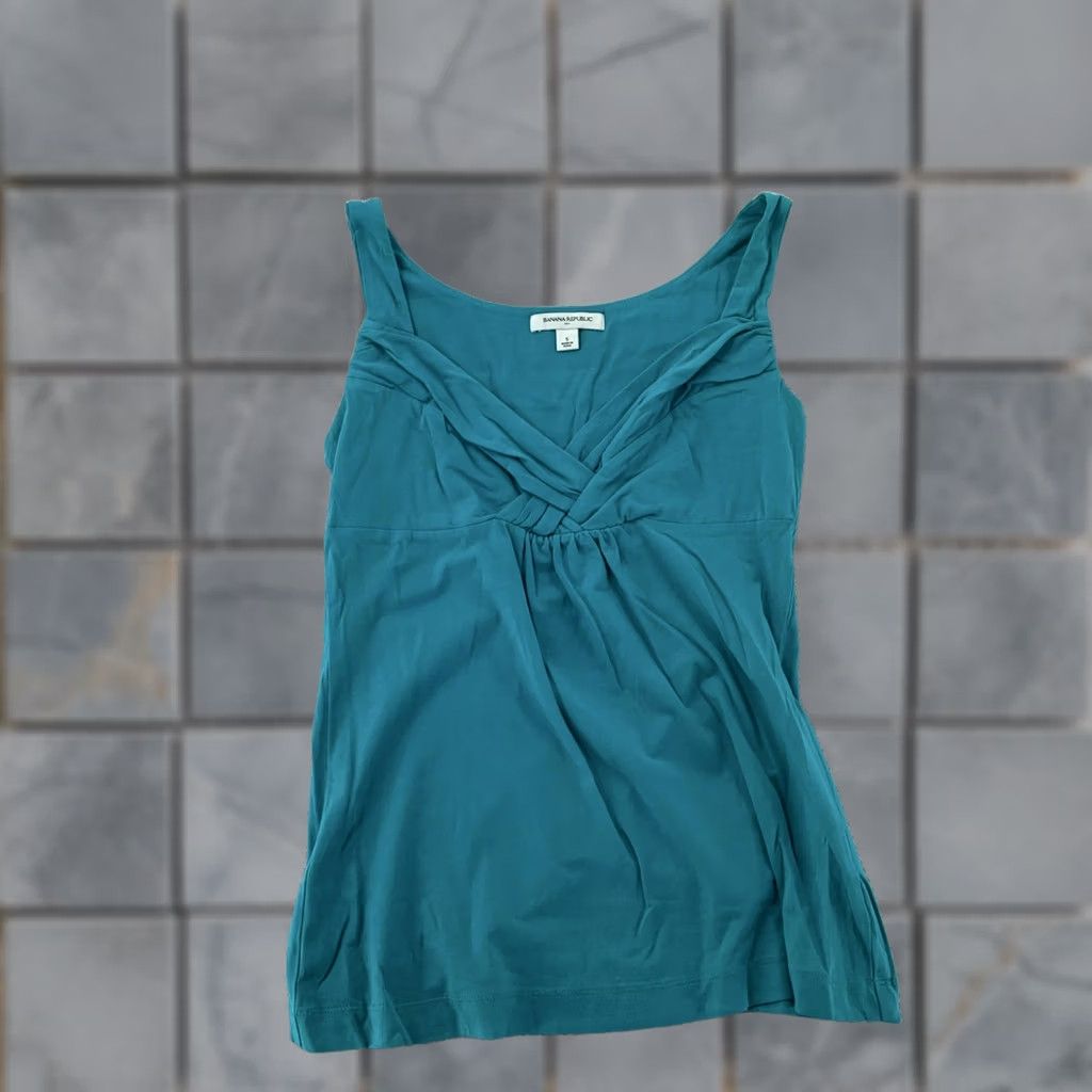 Banana Republic Banana Republic Shirt Womens Small Teal Twist Front Tank Top Stretch Pima Cotton Tank Size S / US 4 / IT 40 - 1 Thumbnail