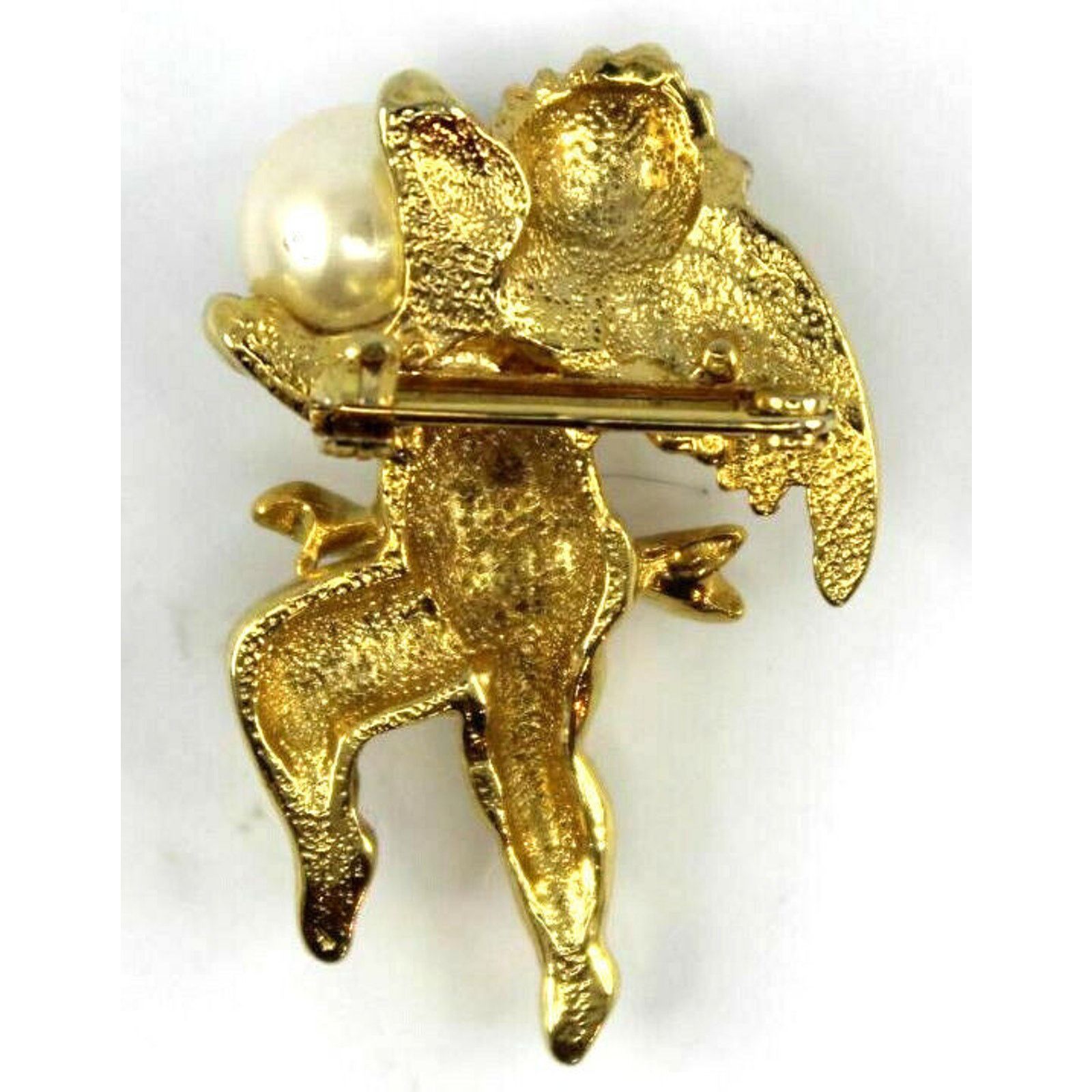 Other Tiny 1-1/4 Inch Goldtone Angel Holding Pearl Brooch Pin Size ONE SIZE - 2 Thumbnail