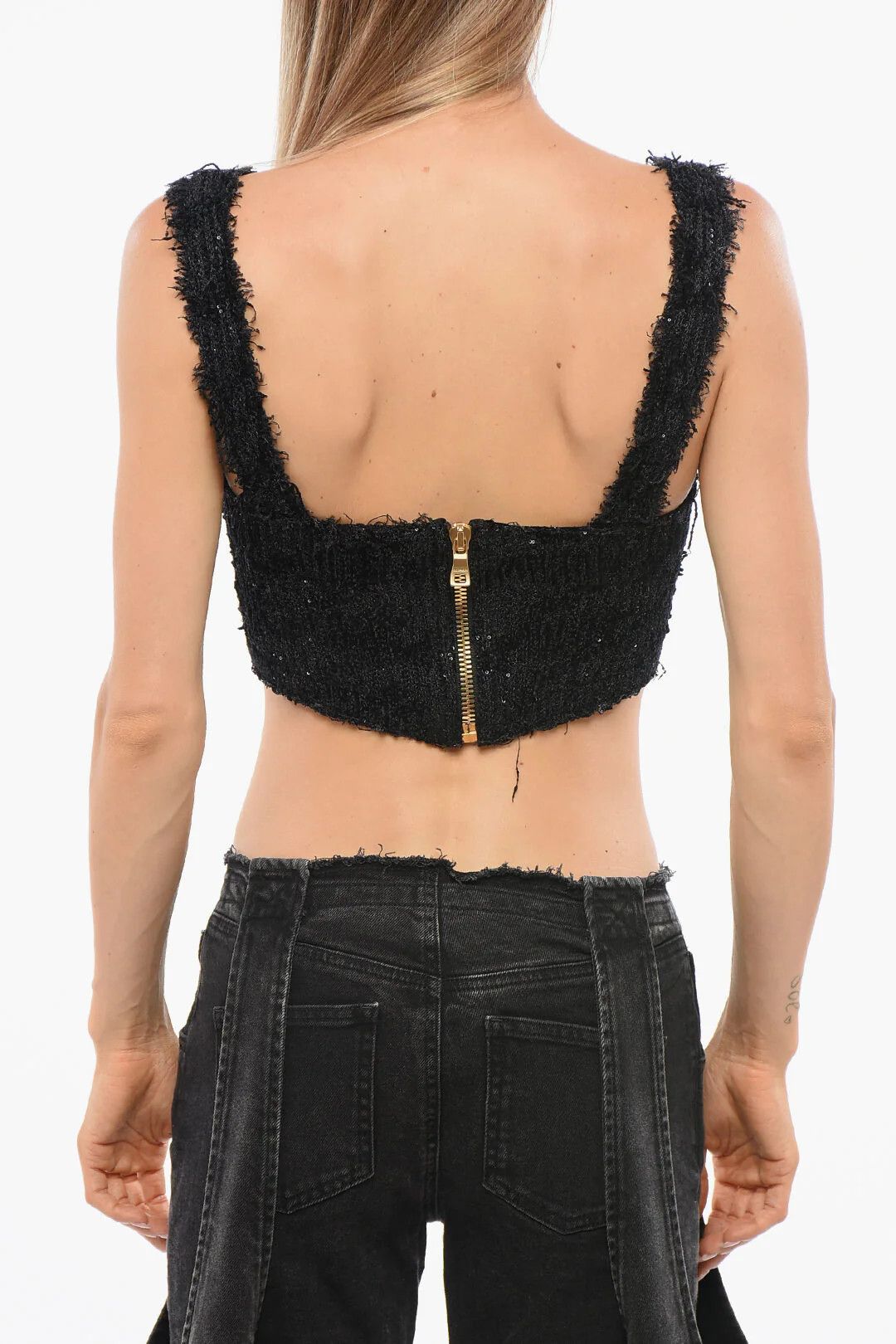 Balmain og1mm0326 Solid-Color Crop Top in Black Size S / US 4 / IT 40 - 2 Thumbnail