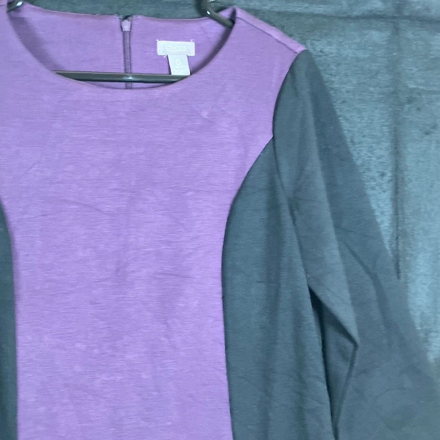 Vintage Chico's Womens Dress Black Purple Paneled Midi 3/4 Flare Sleeve Stretch 0 (S) Size S / US 4 / IT 40 - 5 Thumbnail