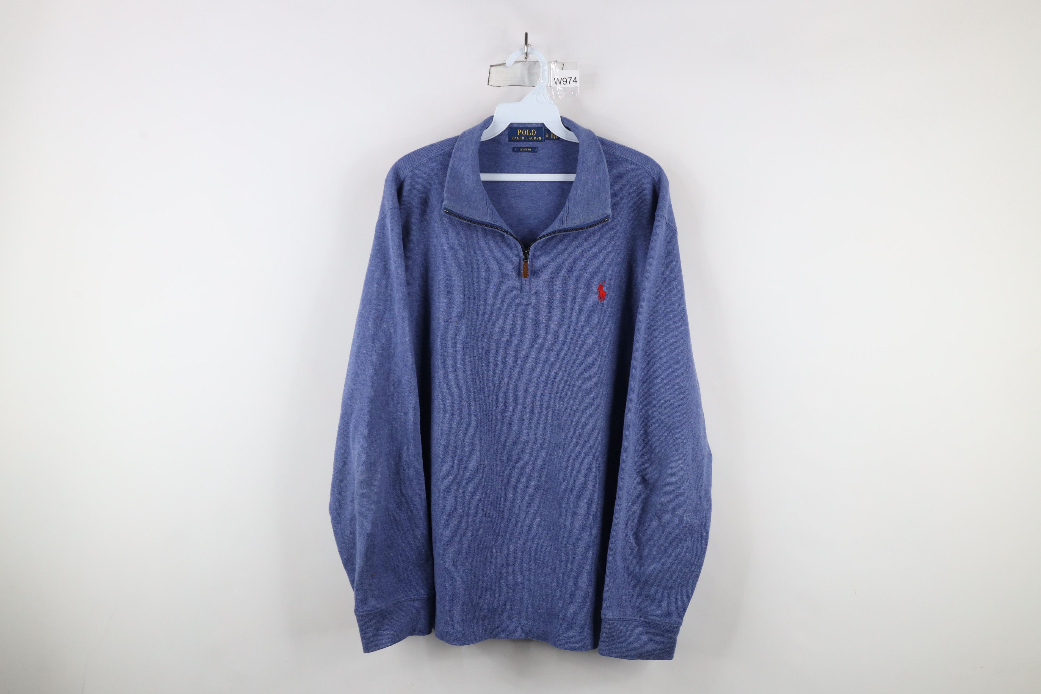 Ralph Lauren × Vintage Vintage Ralph Lauren Rib Ribbed Knit Half Zip Sweater Blue Size US L / EU 52-54 / 3 - 1 Thumbnail