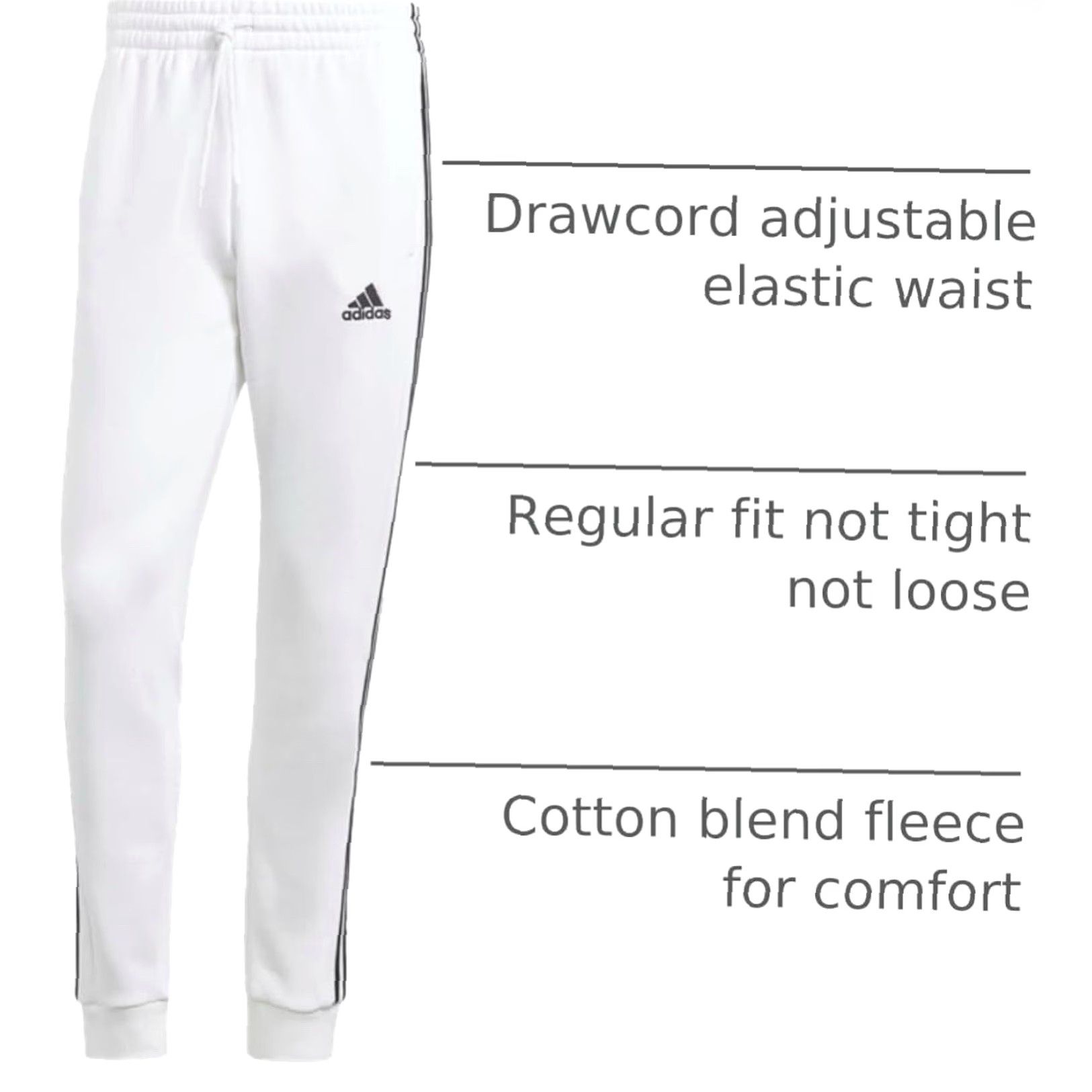 Adidas Adidas Pants Mens 3XL White Black Fleece Tapered Cuff Sweatpant Jogger 3 Stripe Size US 39 - 7 Thumbnail
