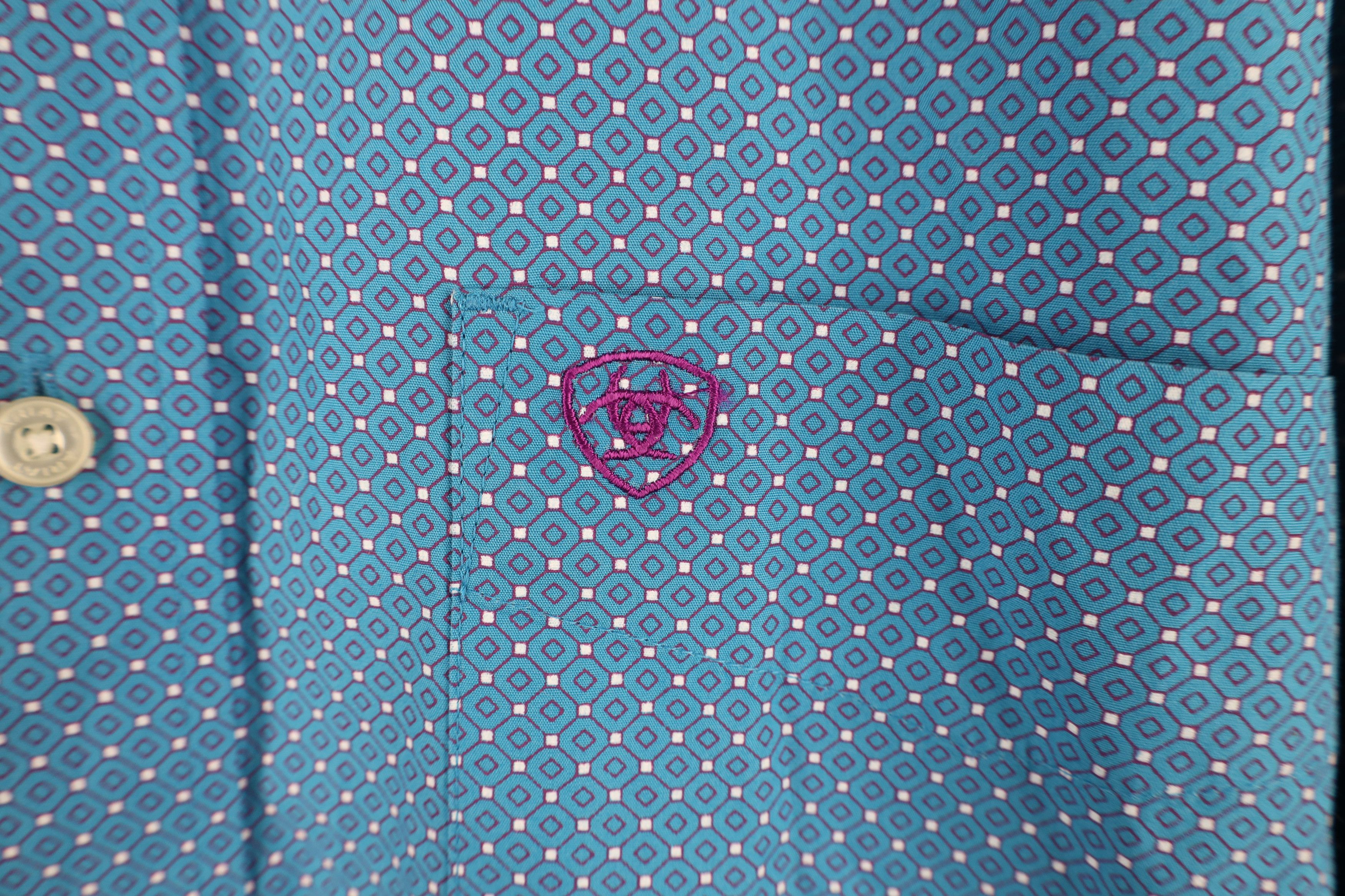 Ariat × Vintage Ariat Geometric Collared Workwear Button Down Shirt Blue Size US L / EU 52-54 / 3 - 4 Thumbnail