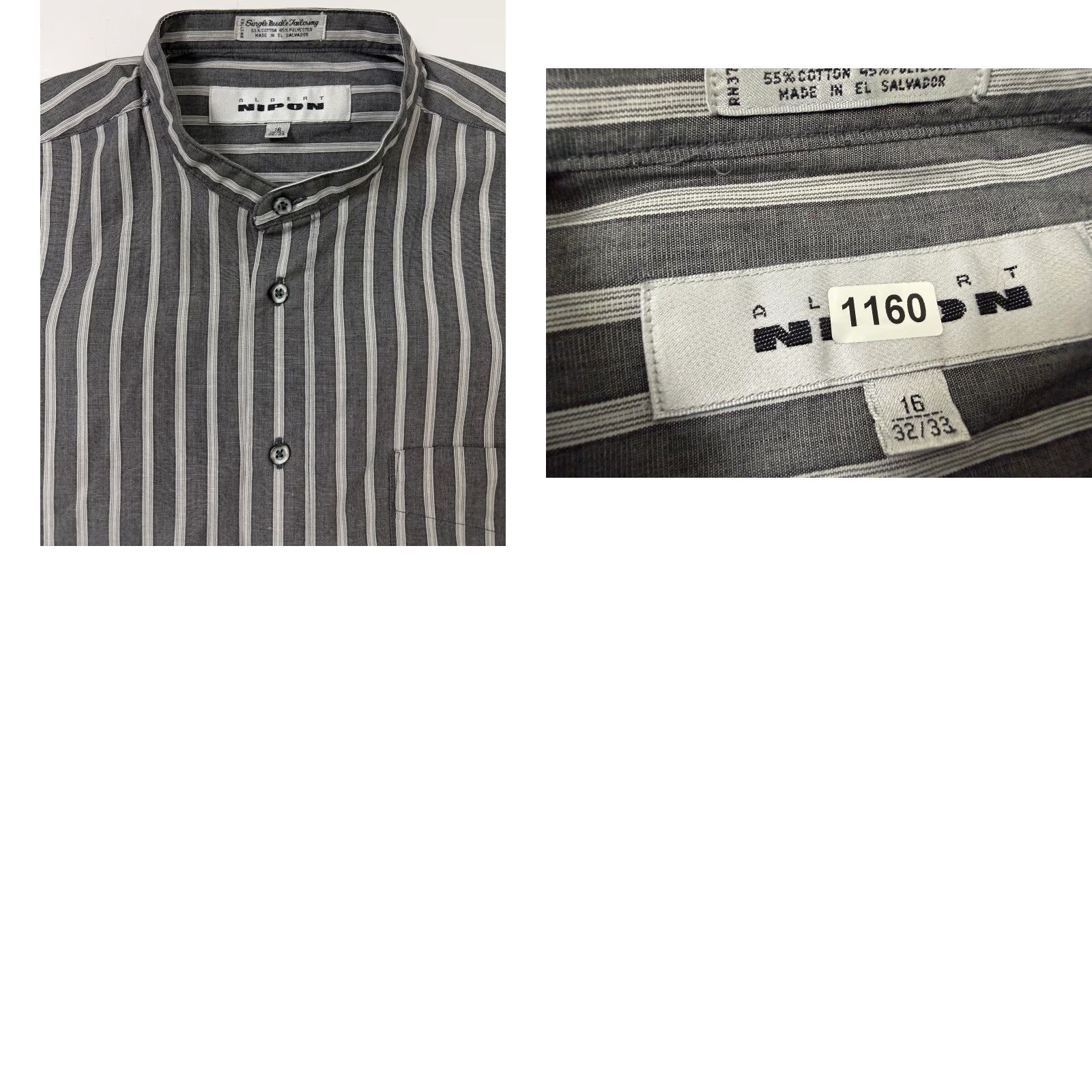 Albert Nipon VINTAGE Albert Nipon Shirt Men L Striped Button-Up Band Collar 80s 90s Preppy Vaporwave Black Size US L / EU 52-54 / 3 - 10 Thumbnail