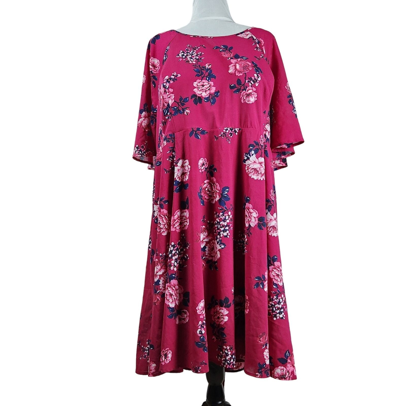 Torrid Torrid Plus Size 26 Red Floral Skater Dress Lace-Up Back Size 4XL / US 24-26 - 1 Thumbnail