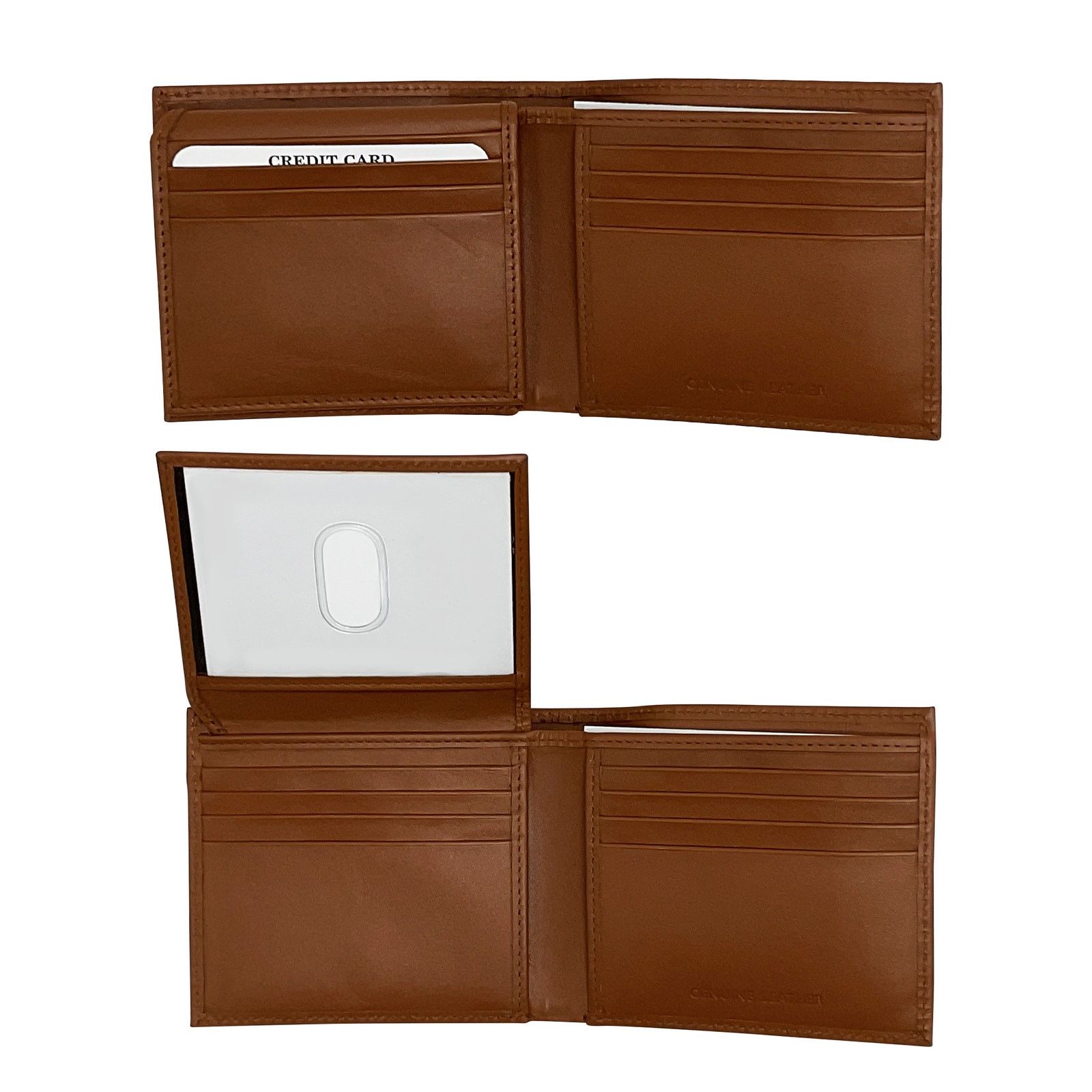 Handmade Men's minimalist tan genuine leather wallet with ID window Size ONE SIZE - 2 Thumbnail