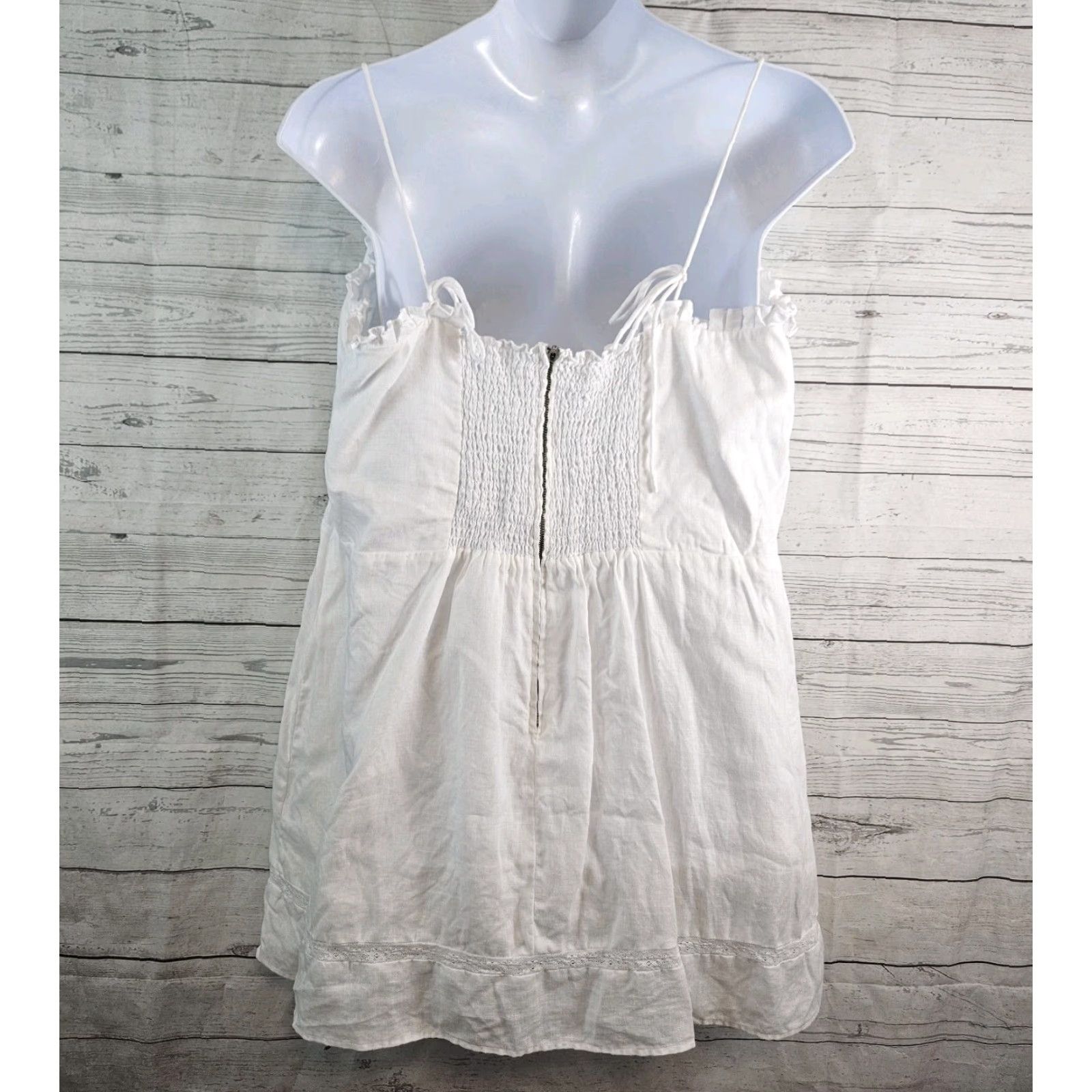 Reformation Reformation Womens Dress Solid White Linen Smocked Spaghetti Strap Size 20 Size 3XL / US 20-22 - 3 Thumbnail