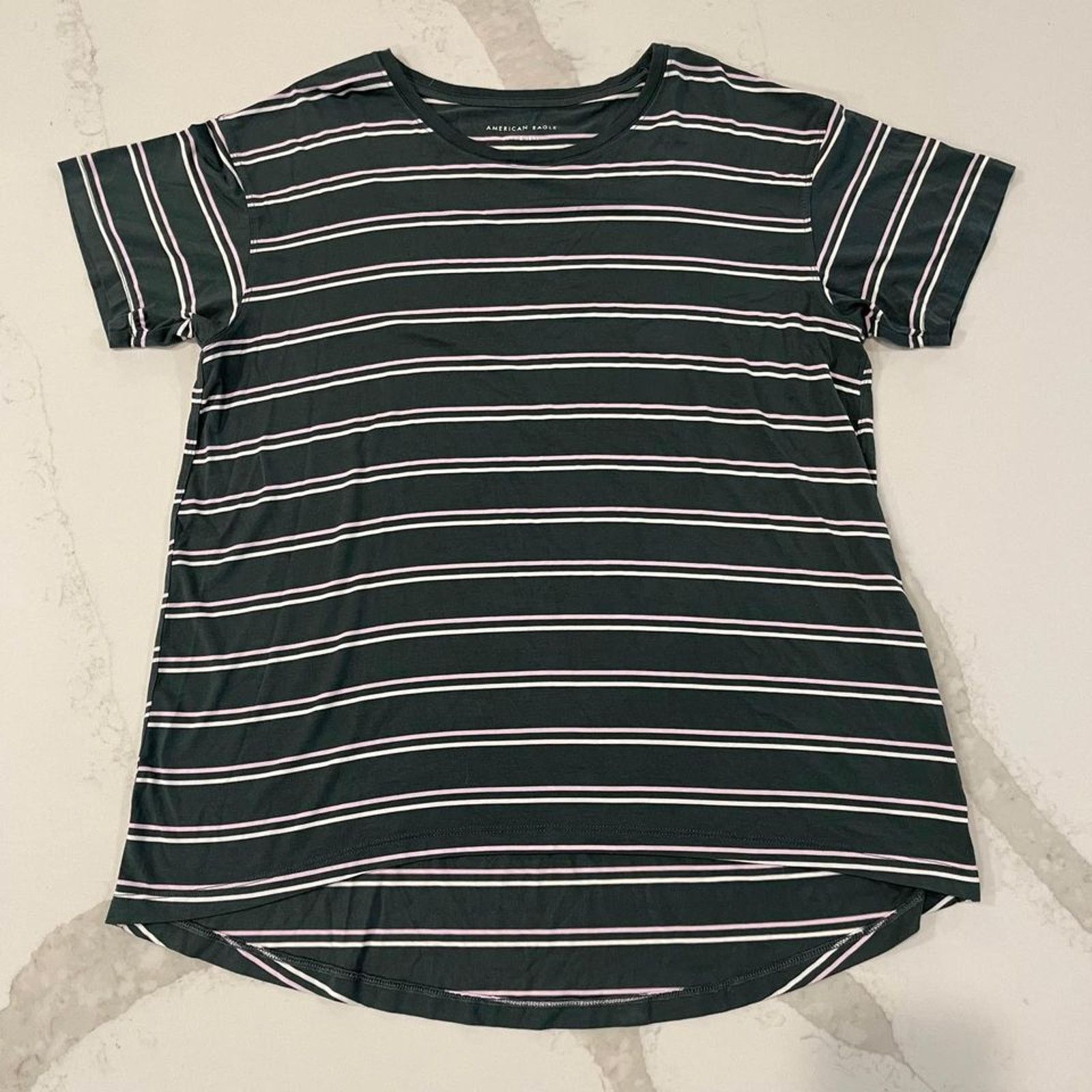 American Eagle Outfitters American Eagle Soft & Sexy Green Striped T Shirt Women Small Size S / US 4 / IT 40 - 1 Thumbnail