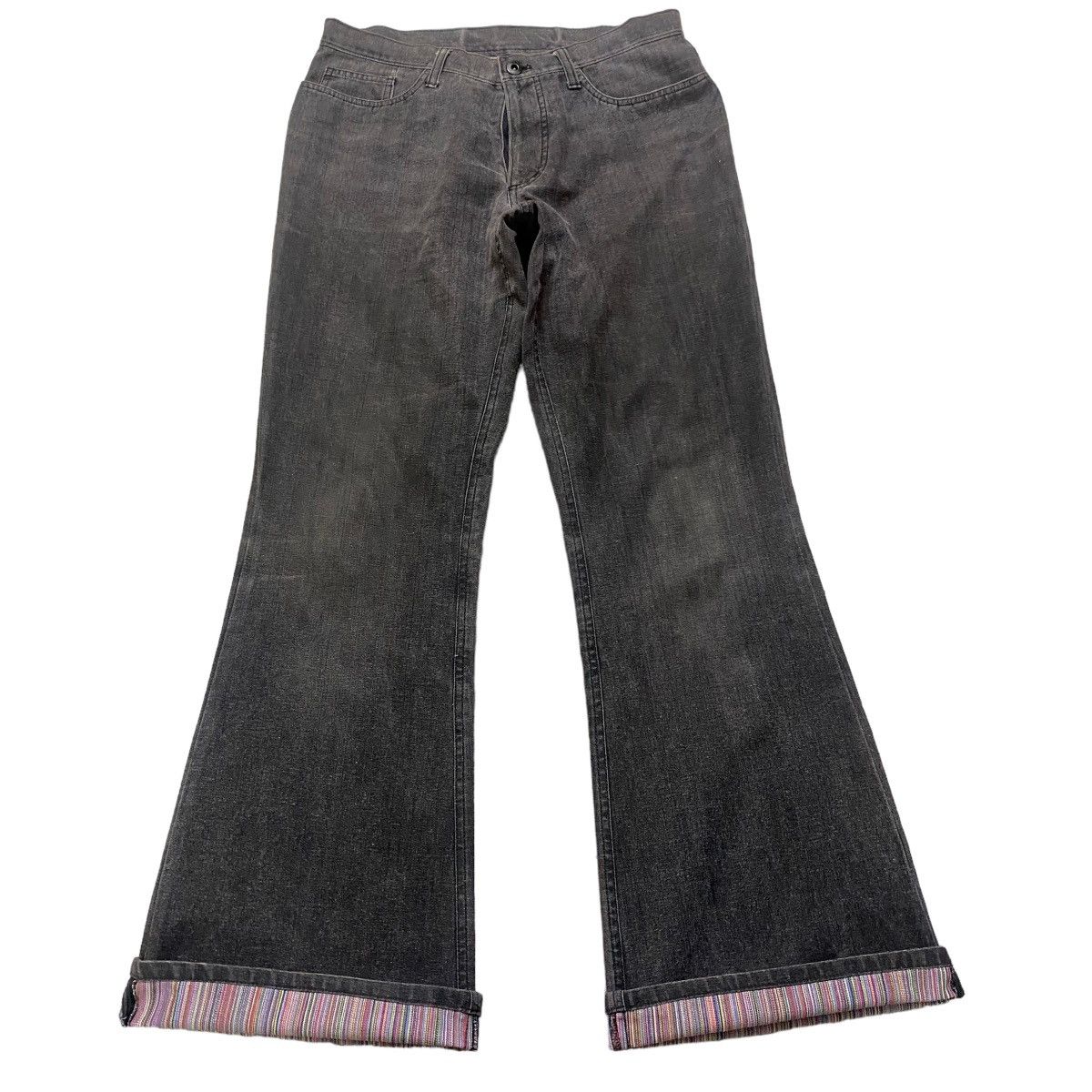 Japanese Brand DOMON HOMME Rainbow Super Flare Denim Jeans Faded Black Size US 31 - 1 Thumbnail