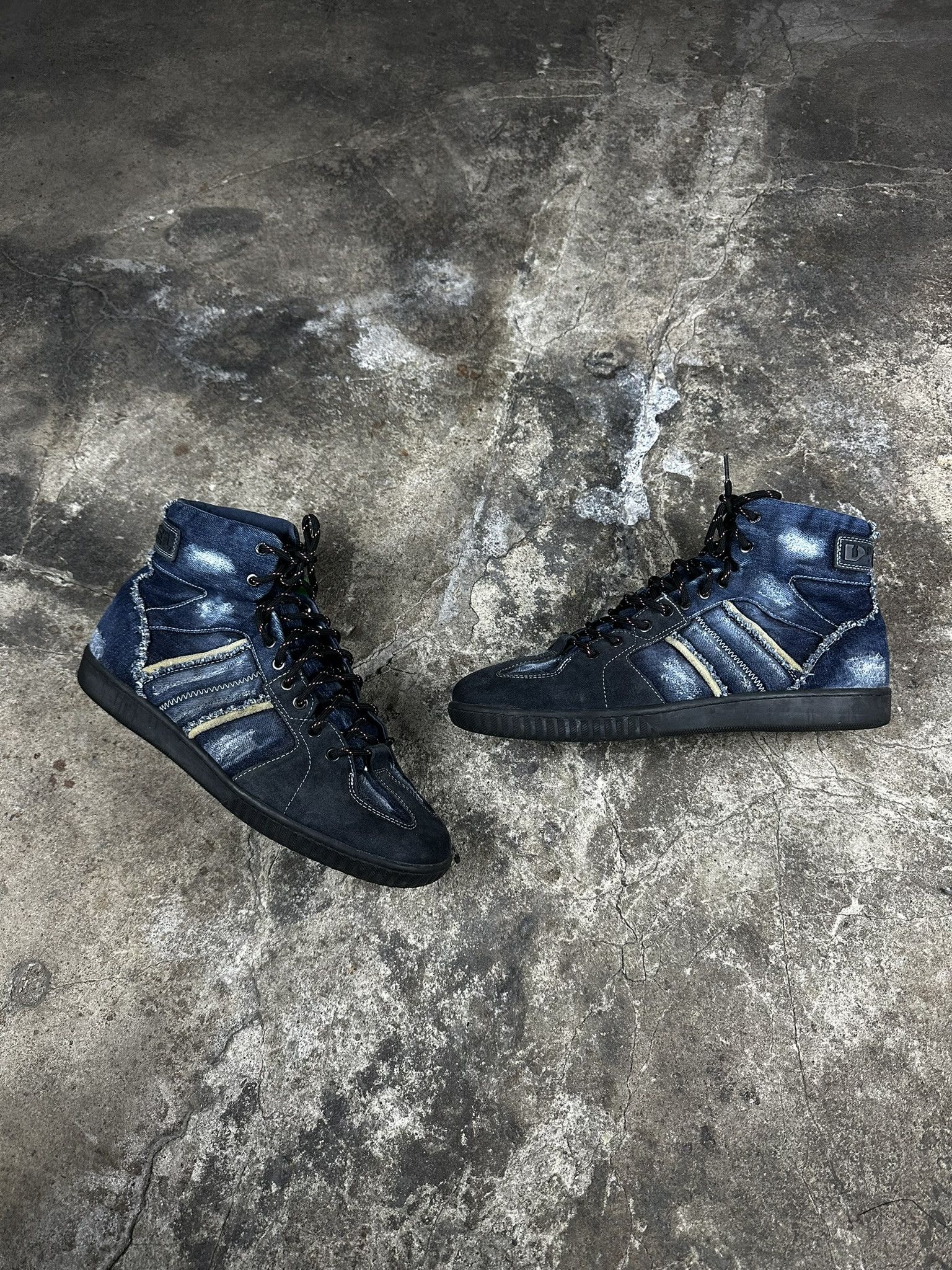 Diesel × Vintage DIESEL RUBBER DENIM CANVAS HI-TOP SHOES SNEAKERS 