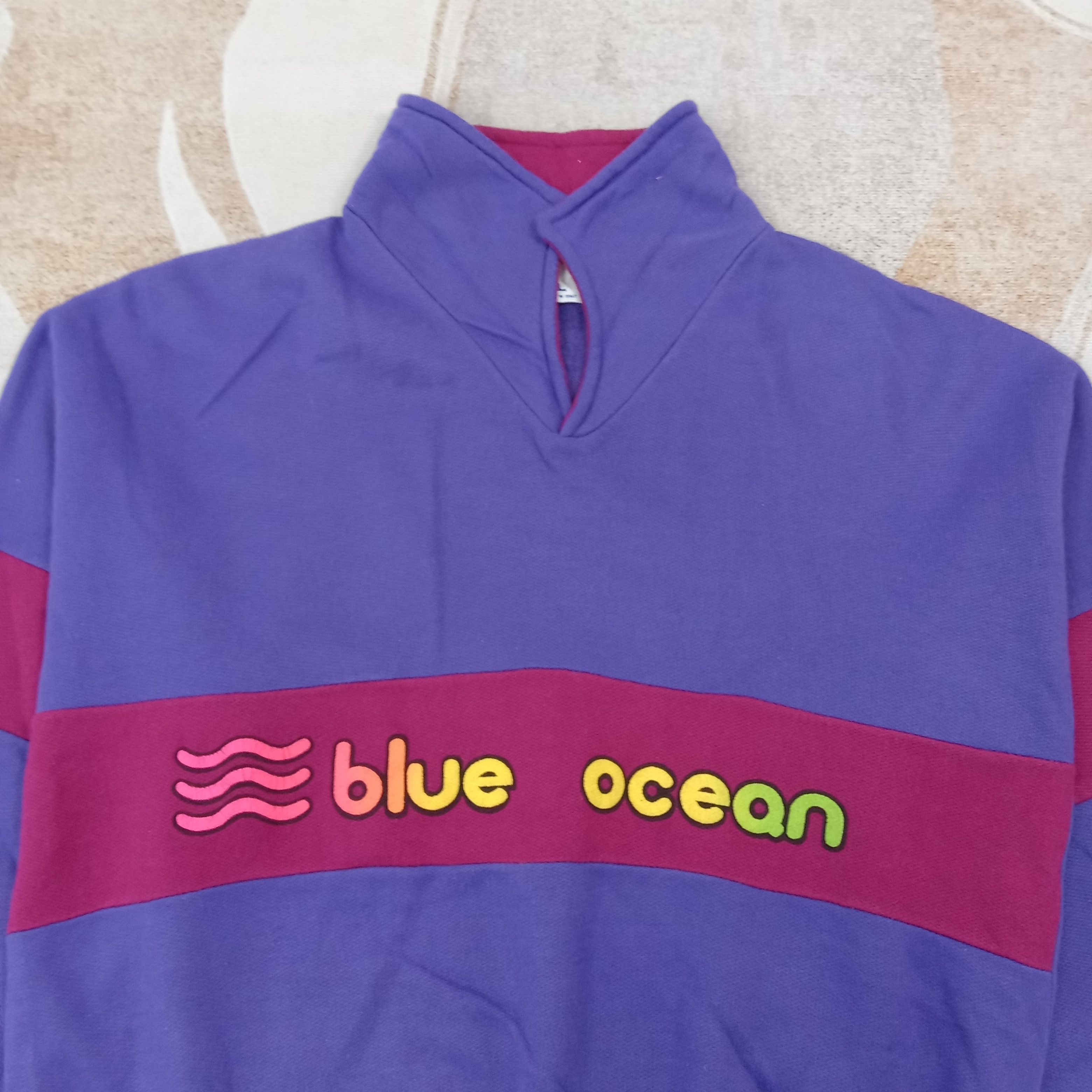 Vintage 90's Blue Ocean Collared Sweatshirt Size US L / EU 52-54 / 3 - 2 Thumbnail