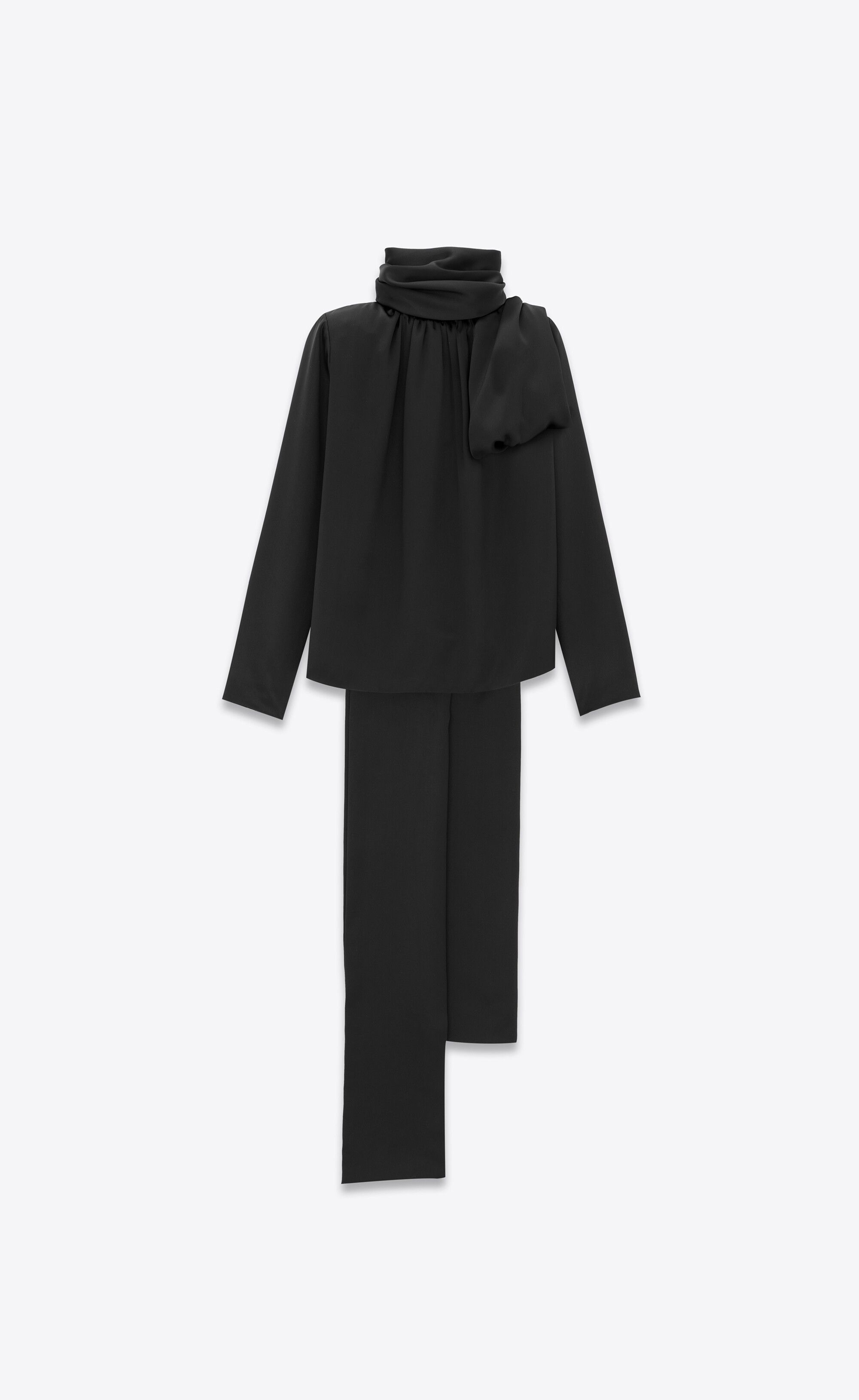 Saint Laurent Paris o1s1wg110125 770093 Lavallière-Neck Blouse Silk Satin Black Size S / US 4 / IT 40 - 4 Thumbnail