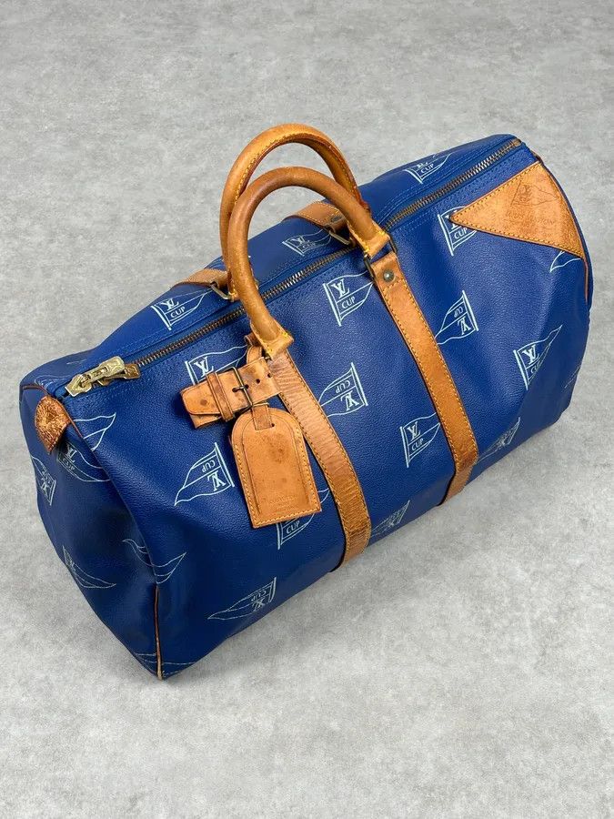 Louis Vuitton 1992 Louis Vuitton LV Cup Falgs Keepall 45 Blue Regatta Blue Leather Travel Bag Size ONE SIZE - 1 Thumbnail
