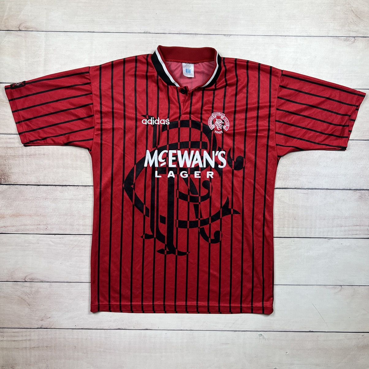 Adidas × Vintage Adidas Vintage Rangers FC Kit Jersey Tee Tshirt Red Striped Size US M / EU 48-50 / 2 - 1 Thumbnail