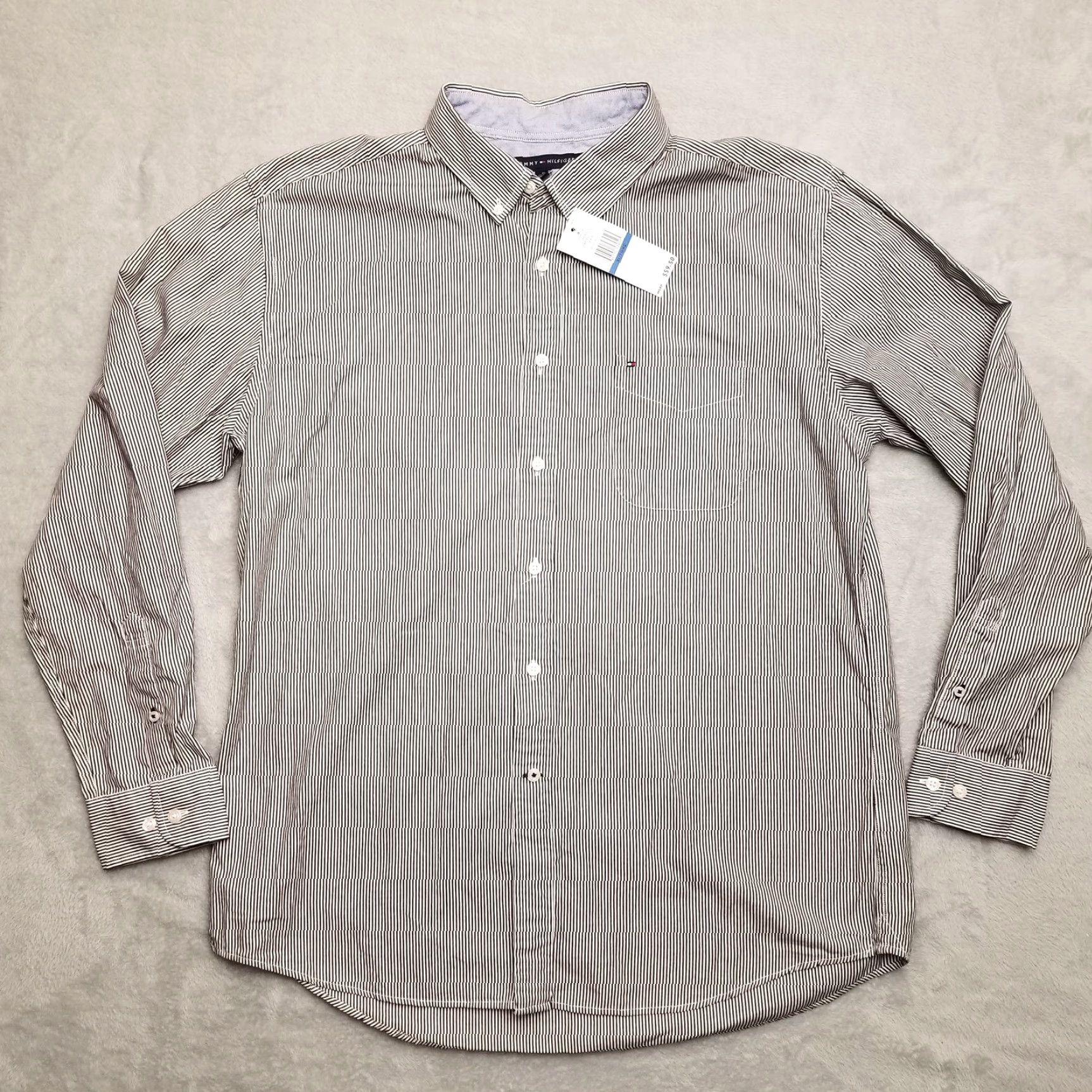 Tommy Hilfiger Tommy Hilfiger Shirt Men XL Black White Striped Long Sleeve 100% Cotton Button-Up, Casual, Mens Size US XL / EU 56 / 4 - 2 Thumbnail