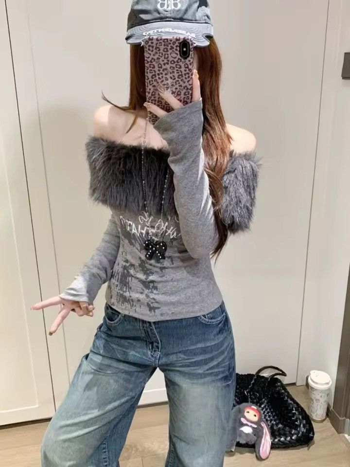 Vintage Y2k Off Shoulder Fur Vintage Style Top Size XL / US 12-14 / IT 48-50 - 3 Thumbnail