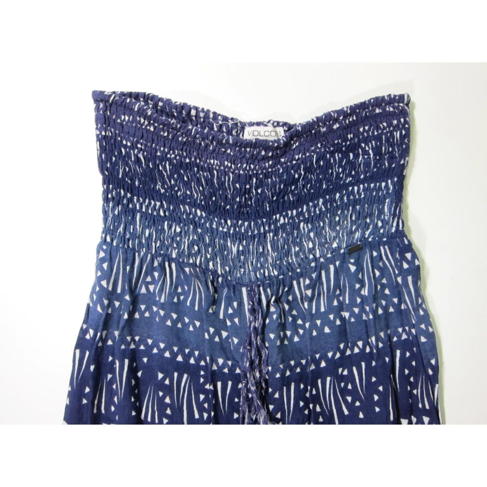 Volcom Volcom Dress Maxi Blue White Strapless Fringe Hippy 100% Rayon Women S Size S / US 4 / IT 40 - 5 Thumbnail