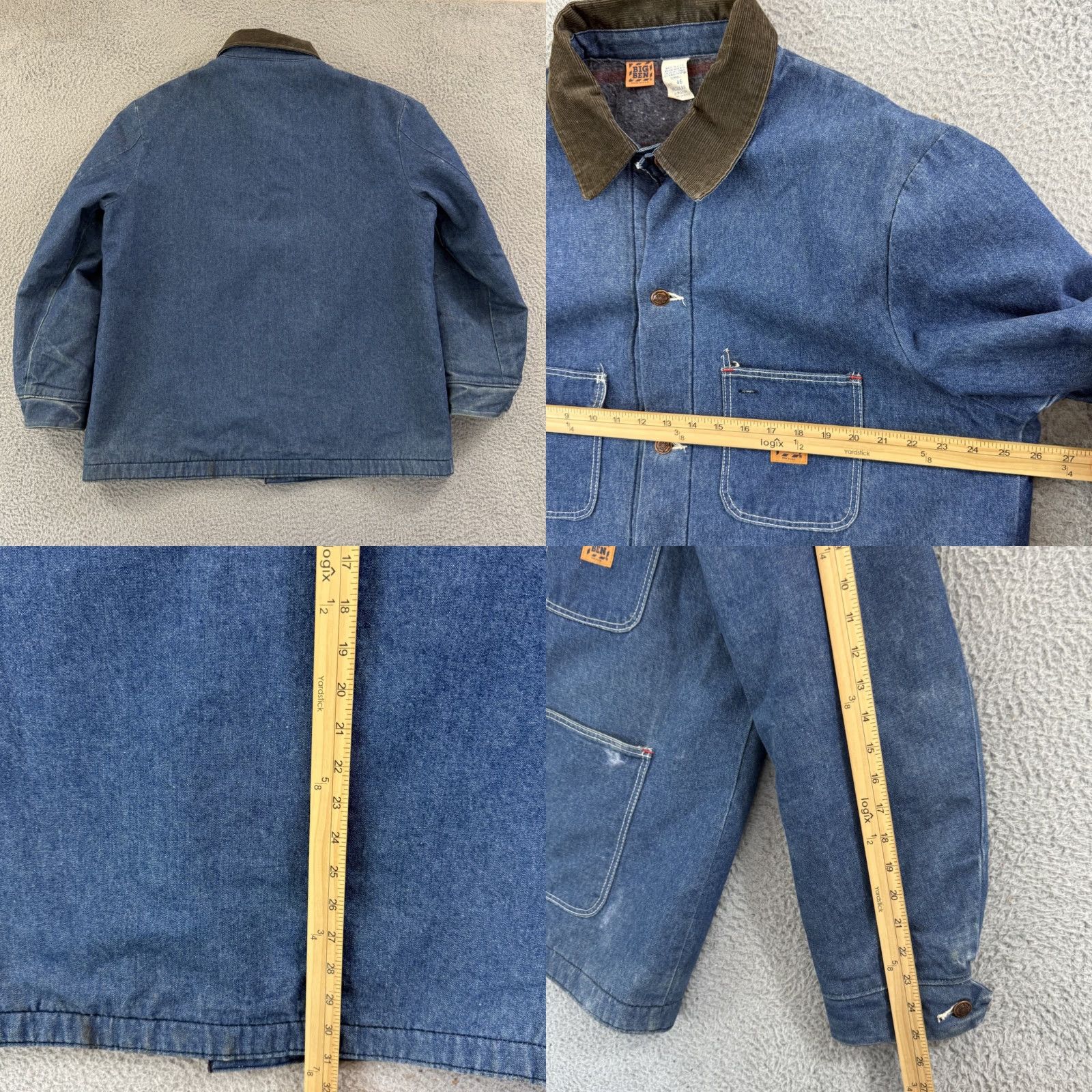 Denime VINTAGE Big Ben Coat Denim Jacket Mens 46 Blue Chore Workwear Outdoor Lined Polyester Insulation All Seasons Long Coat Size US S / EU 44-46 / 1 - 8 Thumbnail