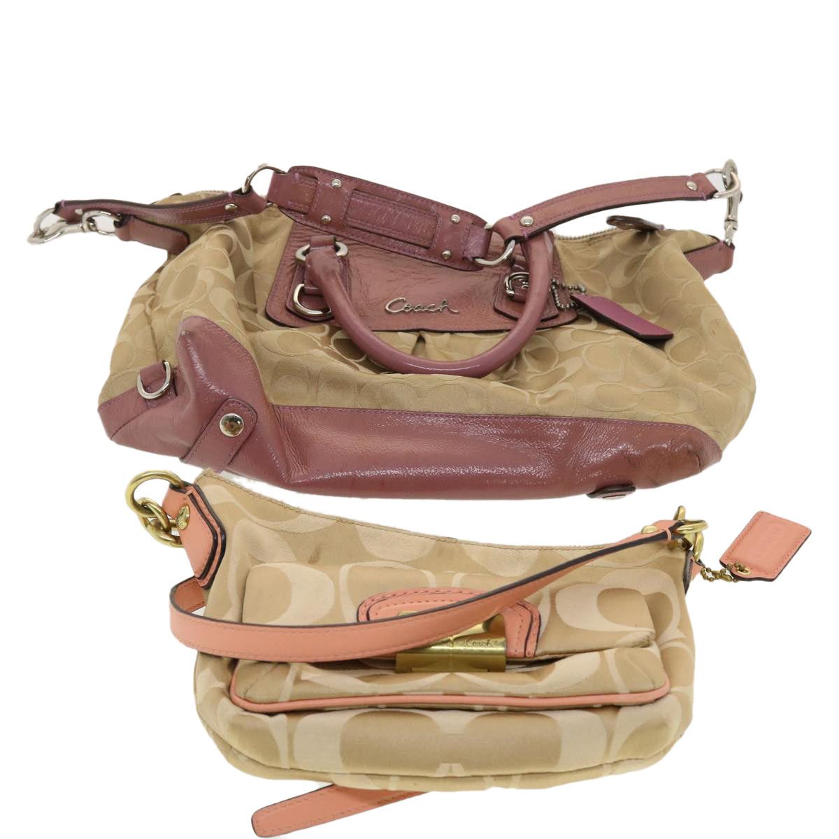image of Coach Signature Canvas Shoulder Bag 2Way Nylon 2Set Beige Pink Auth 39849 in Black, Women's