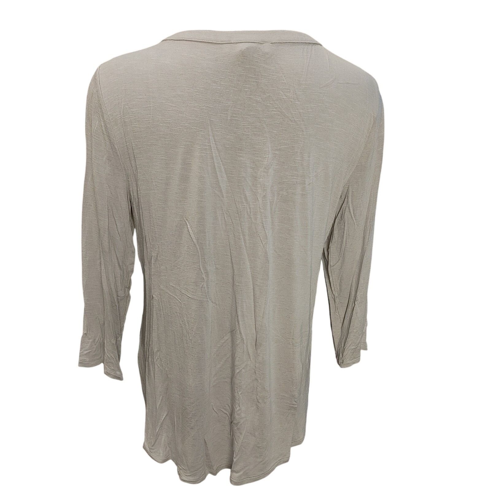 White House Black Market WH|BM Women's L Gray Long Sleeve 3/4 Button V-Neck Top Size L / US 10 / IT 46 - 2 Thumbnail