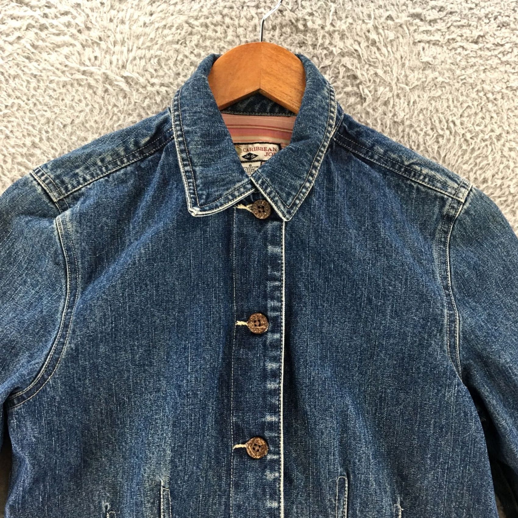 Denime Carribean Joe Jacket Womens S Blue Cotton Button Up Collared Pockets Size S / US 4 / IT 40 - 2 Thumbnail