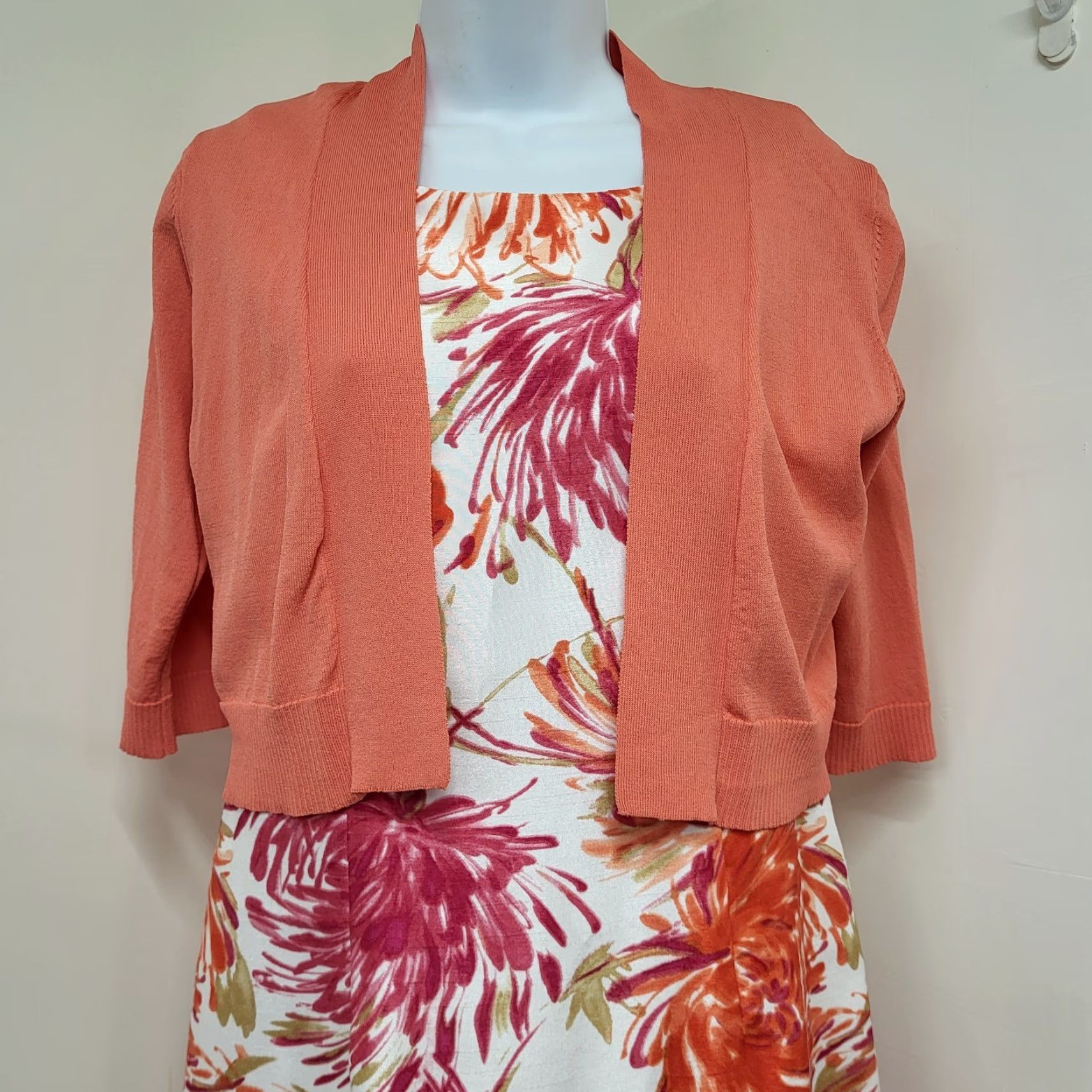 Vintage Studio 1 Two-Piece Dress Women's Size 6 Crew Neck Bodycon Floral Print Salmon Sleeveless Size M / US 6-8 / IT 42-44 - 3 Thumbnail