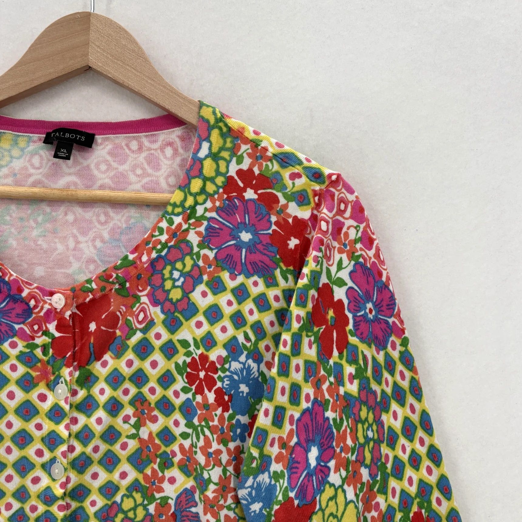 Talbots Talbots Cardigan Sweater Womens XL Multicolor Floral Print Button 3/4 Sleeve Crew Neck Knit All Seasons Casual Workwear Mens? Size XL / US 12-14 / IT 48-50 - 2 Thumbnail