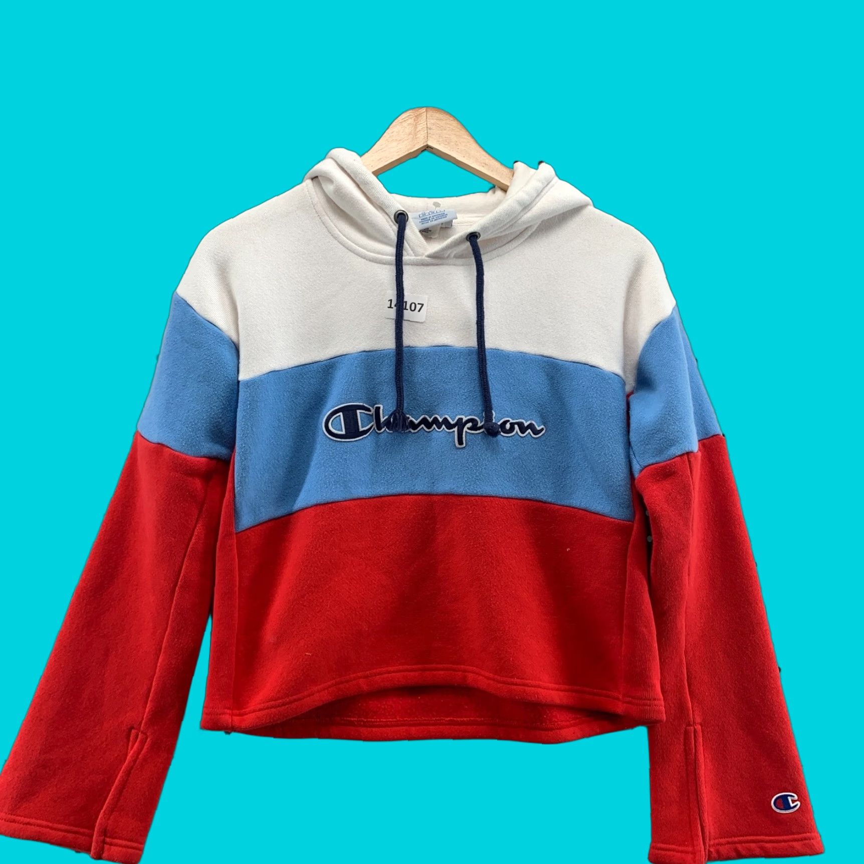 Champion Champion Reverse Weave Cropped Hoodie Womens Small Red White Stripe Size S / US 4 / IT 40 - 1 Thumbnail