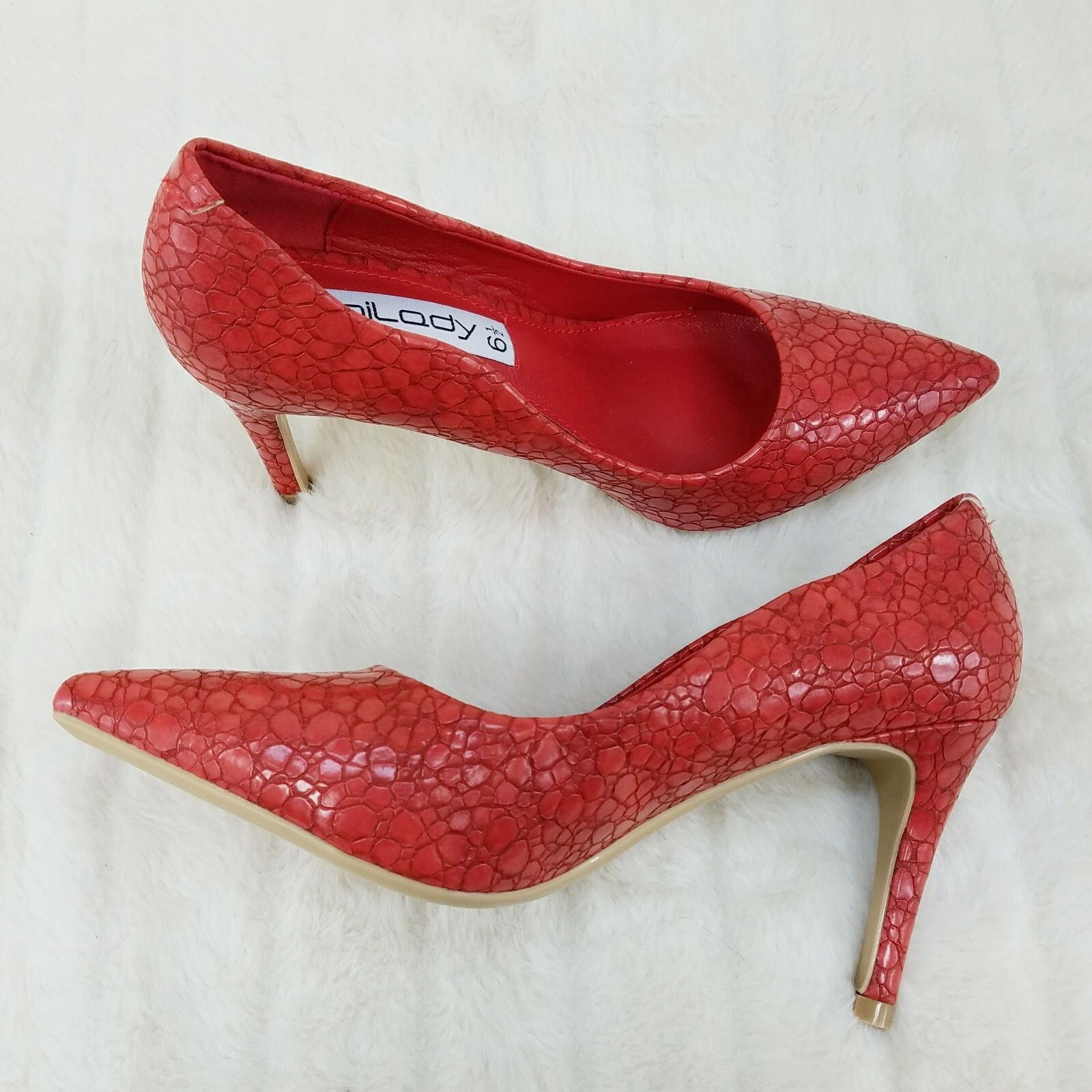 Other Monica Textured 3.5" Heel Pointy Toe Pump Shoes Red (US Shoe Size US 7.5 / IT 37.5 - 2 Thumbnail