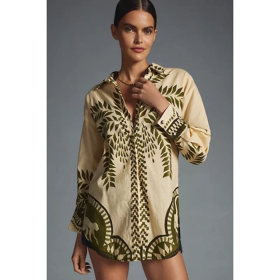 Anthropologie Eugenia Fernández Rihad Monkey Print Buttondown Blouse Size XS / US 0-2 / IT 36-38 - 2 Thumbnail