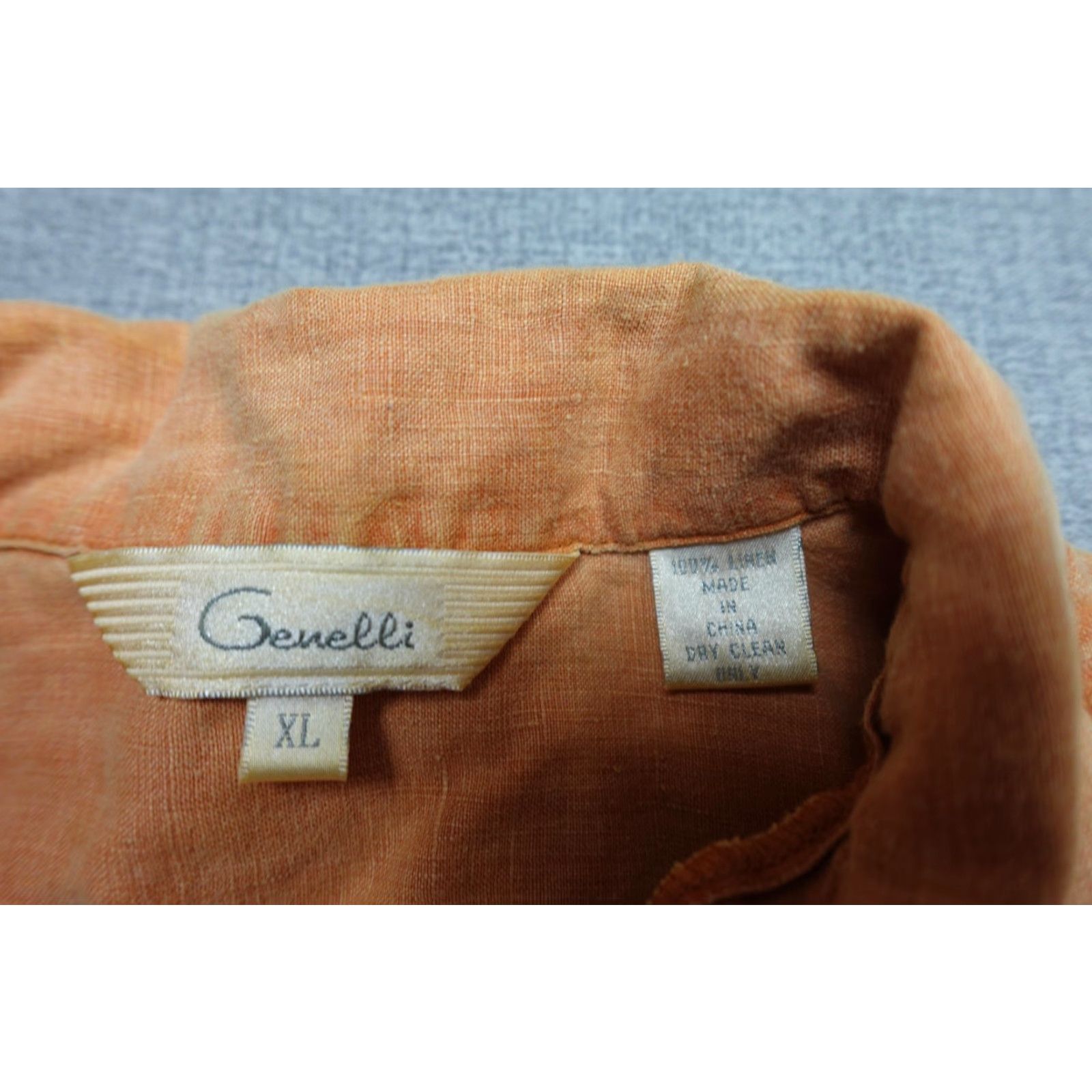 Vintage Genelli Shirt Mens XL Orange 100% Linen Short Sleeve Button Front Collared Camp Casual Vintage: No Size US XL / EU 56 / 4 - 2 Thumbnail