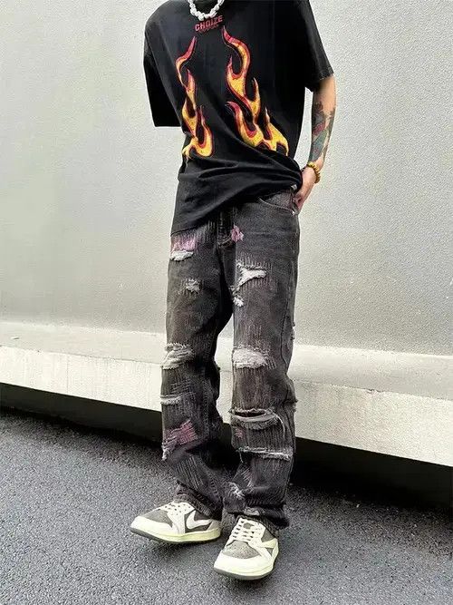 Designer × Jean y2k damaged patch faded jeans Size US 32 / EU 48 - 4 Thumbnail