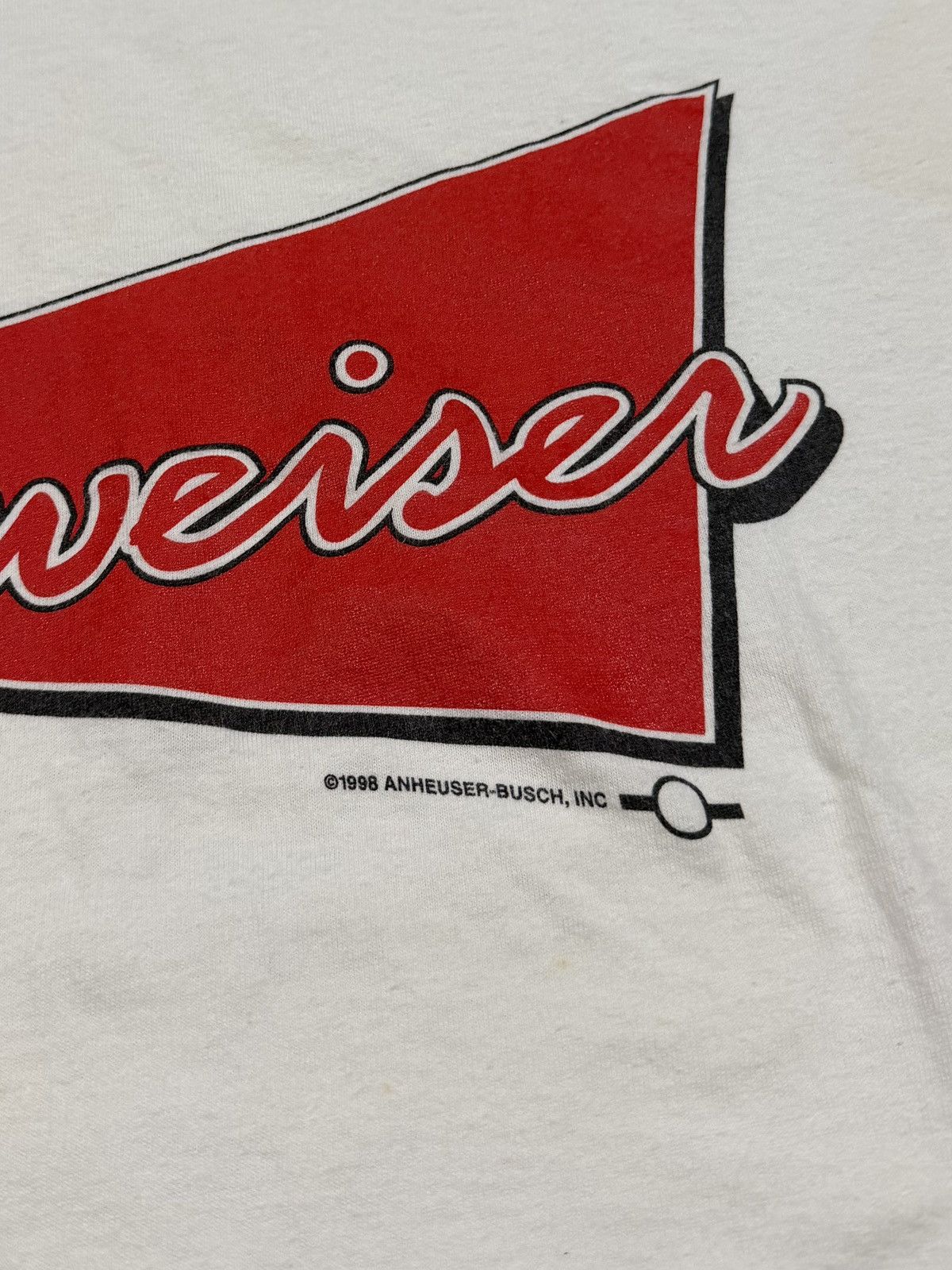 Budweiser Vintage Budweiser Beer Logo Graphic White T Shirt 1998 Size US L / EU 52-54 / 3 - 5 Thumbnail