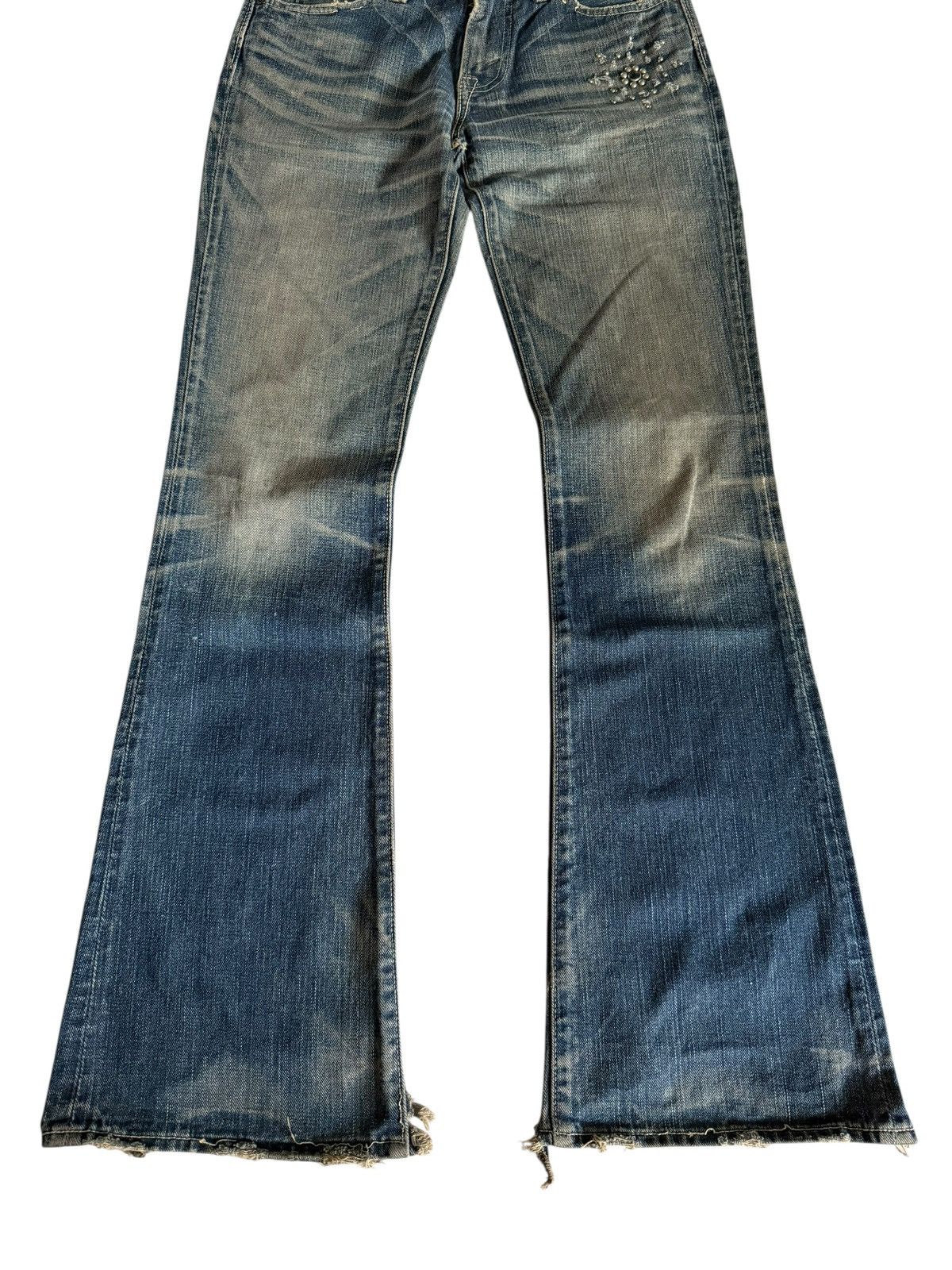Japanese Brand Flared Jeans David Olive Accessories Faded Distressed Denim Size US 29 - 4 Thumbnail