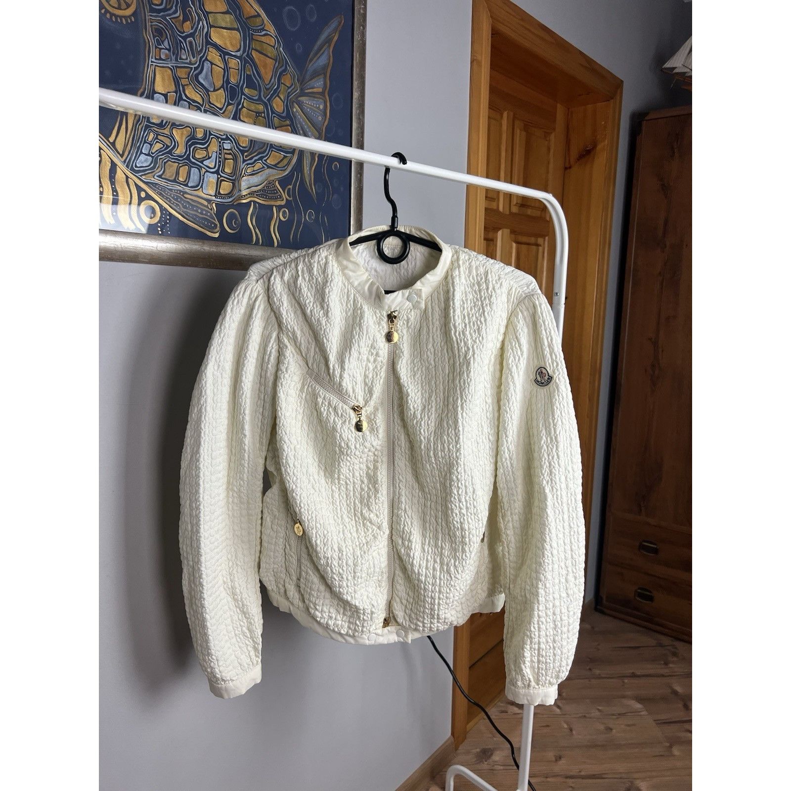Moncler Moncler Marguerite Perforated Beige Women`s Bomber Jacket Si Size XS / US 0-2 / IT 36-38 - 3 Thumbnail