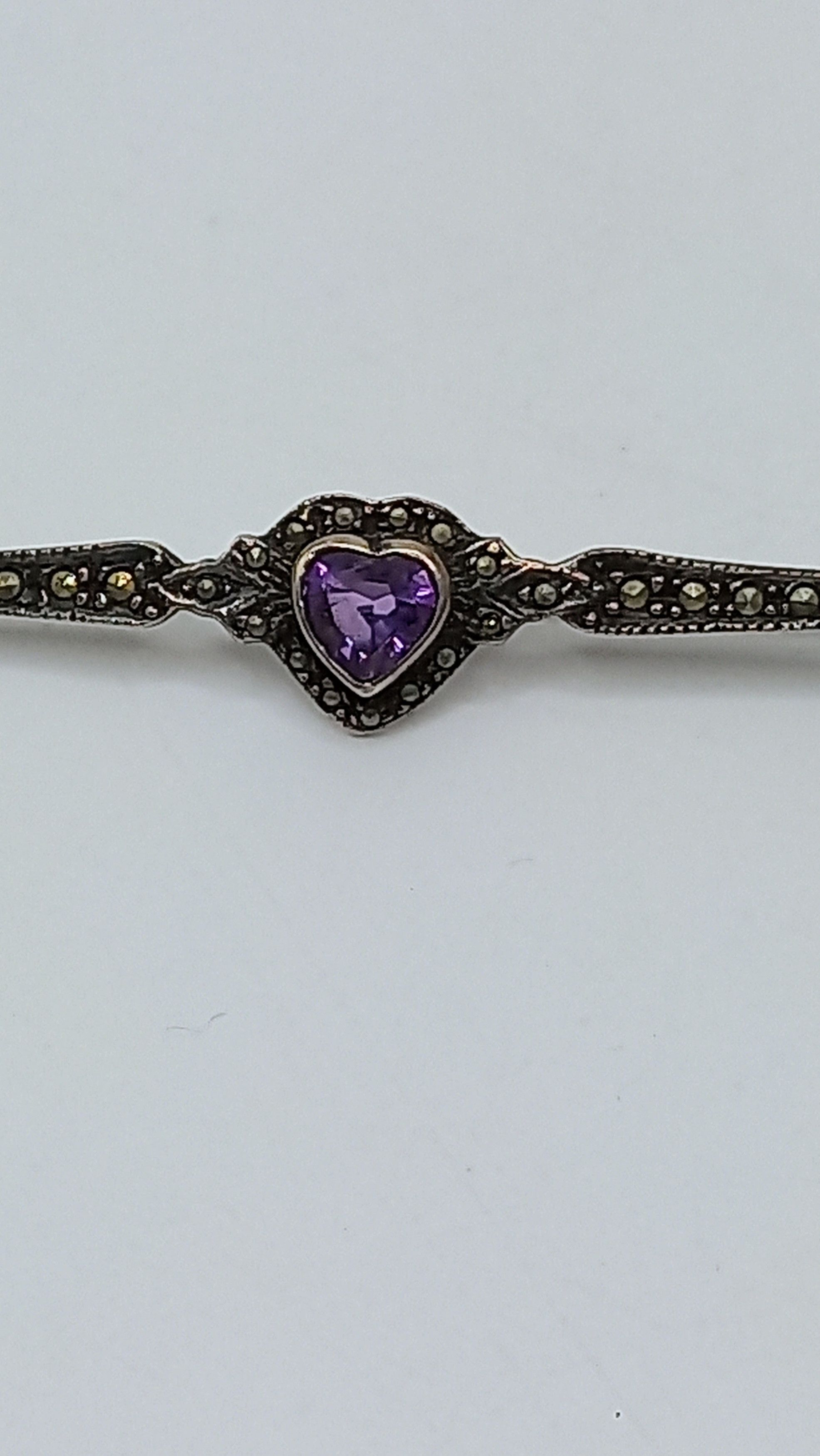 Sterling Silver Marcasite brooch with Amethyst Heart Sterling Silver Size ONE SIZE - 3 Thumbnail