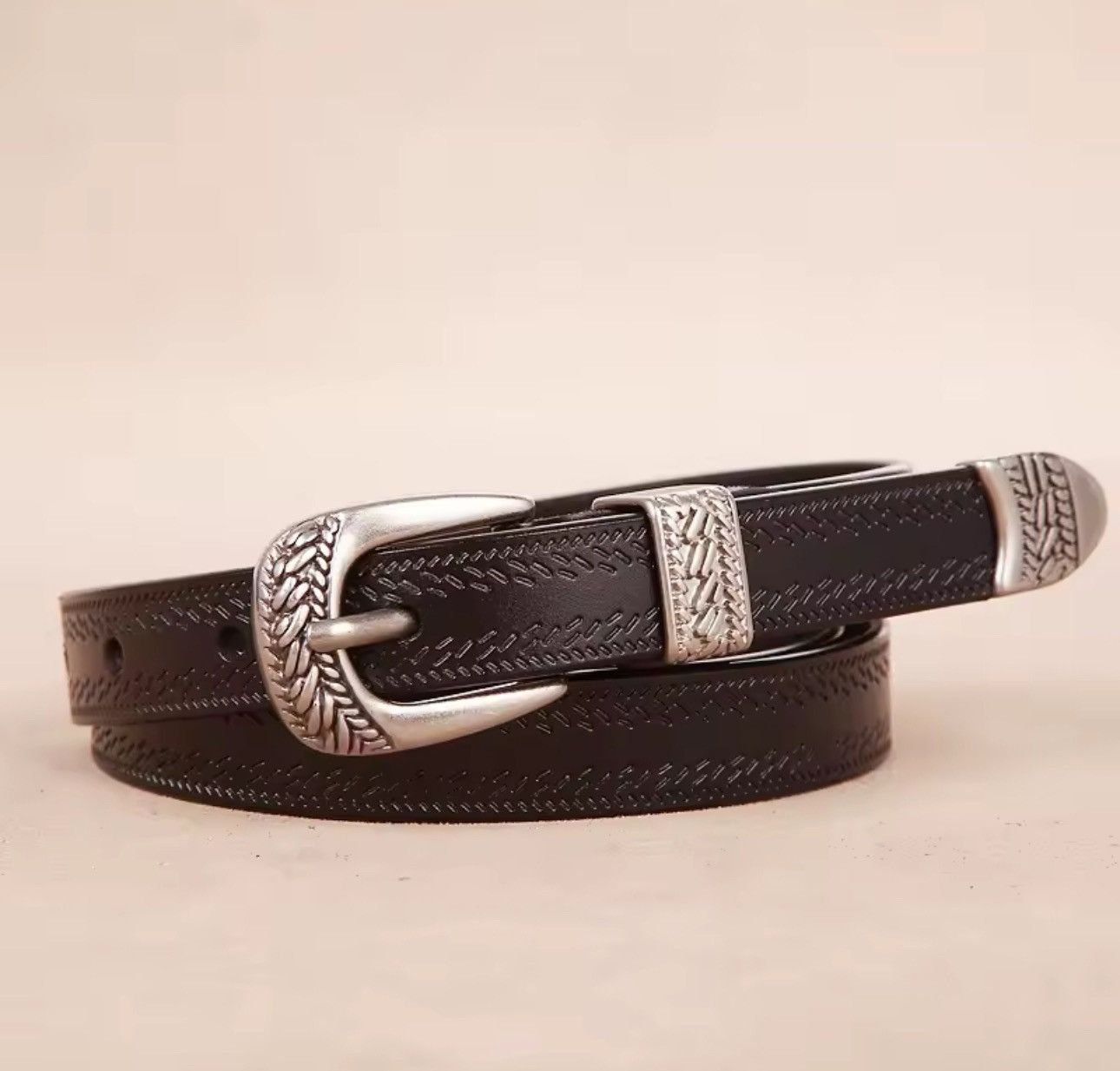 Other Leather Vintage Retro Style Black Casual Belt Size ONE SIZE - 4 Thumbnail