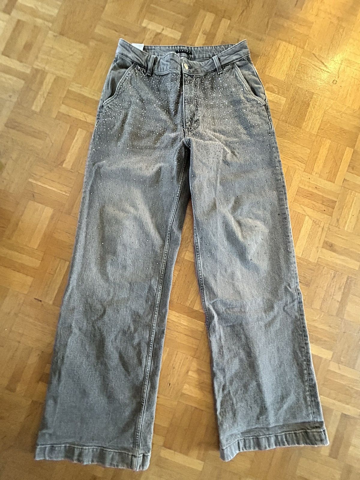 Sisley Sisley Gray Rhinestone Baggy Jeans Size US 32 / EU 48 - 1 Thumbnail
