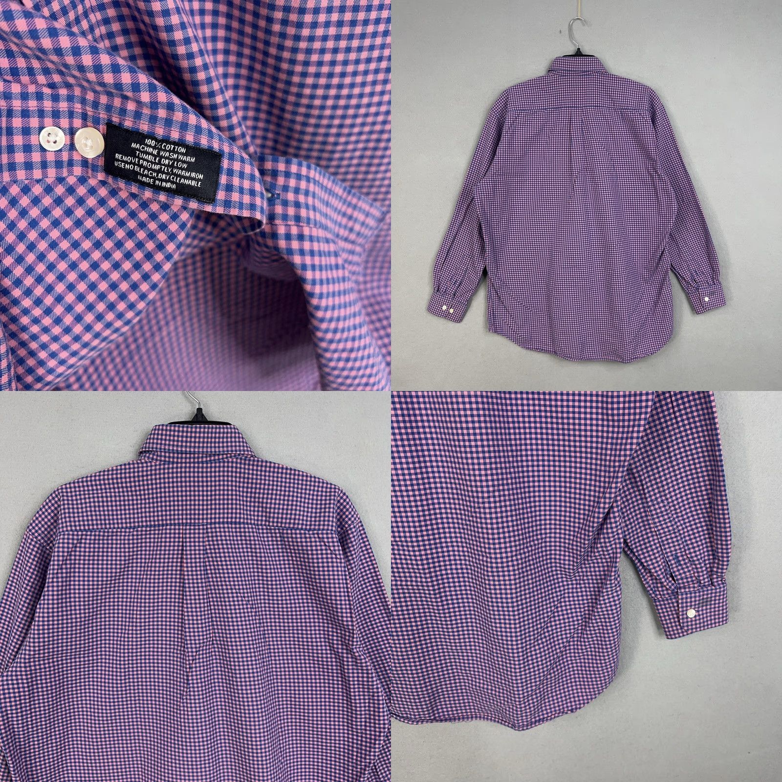 Pinko Turtleson Shirt Mens Large Pink Blue Gingham Button-Down Collar Long Sleeve Shirt Size US L / EU 52-54 / 3 - 8 Thumbnail