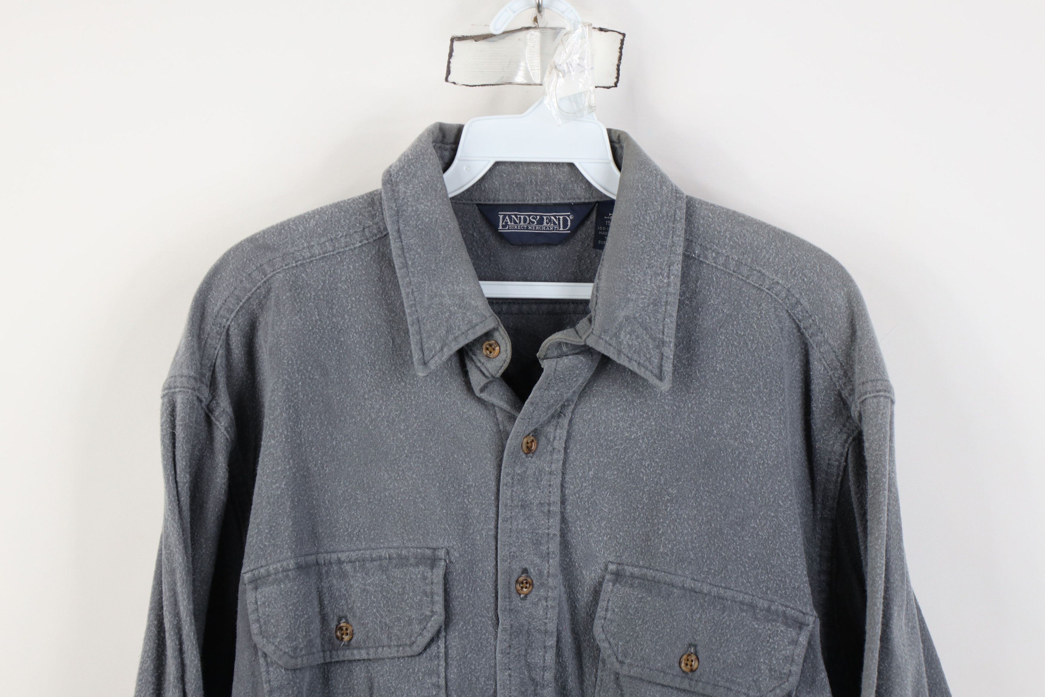 Lands' End Vintage 90s Lands End Chamois Cloth Button Shirt Gray USA Size US M / EU 48-50 / 2 - 2 Thumbnail
