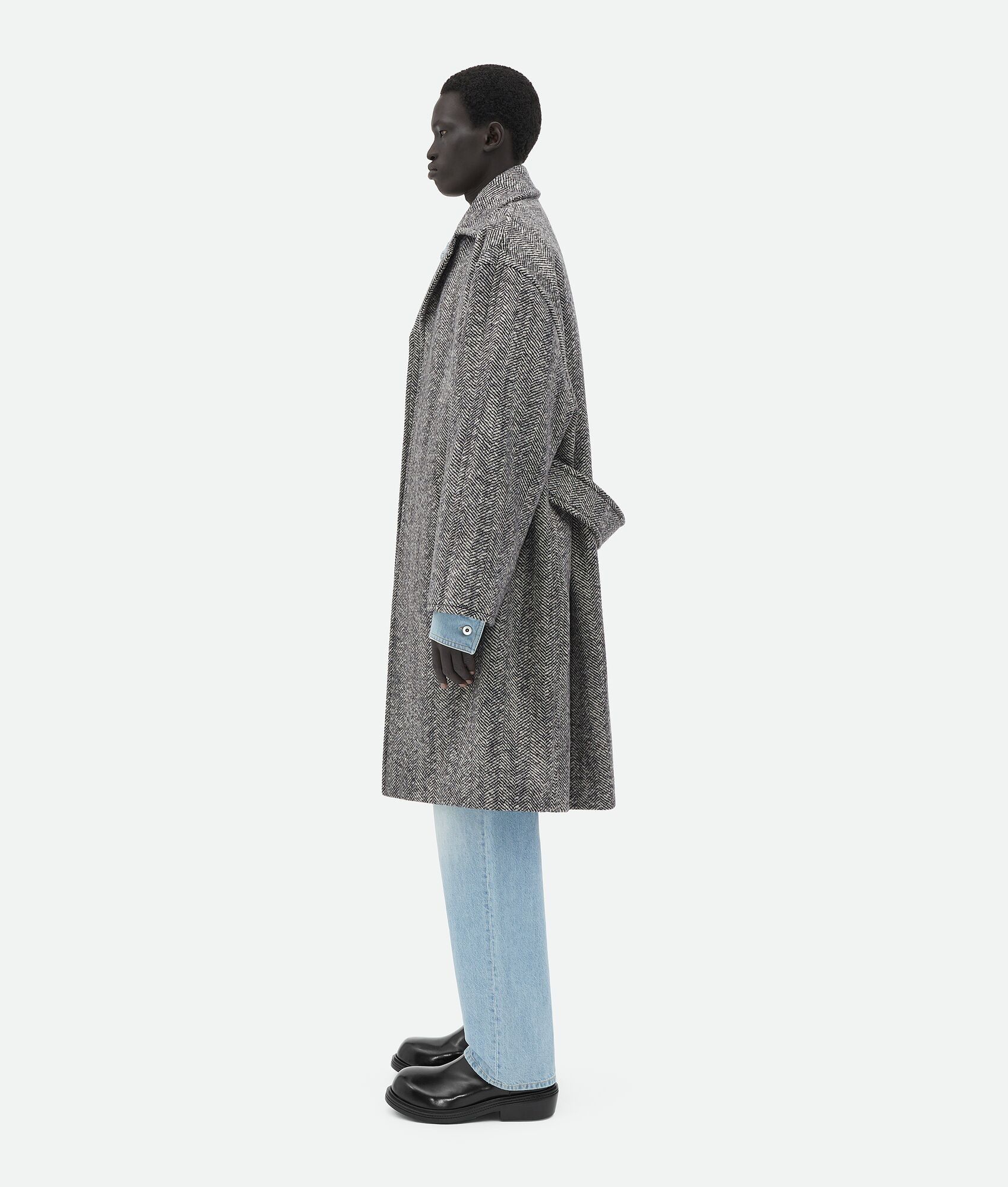 Bottega Veneta o1loc1c0125 748804 Felted Wool Chevron Coat in Black/White Size US M / EU 48-50 / 2 - 2 Thumbnail