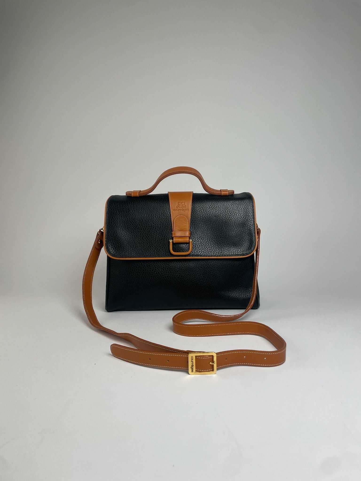Courreges Vintage 2Way Leather Handbag Black Brown Size ONE SIZE - 1 Thumbnail