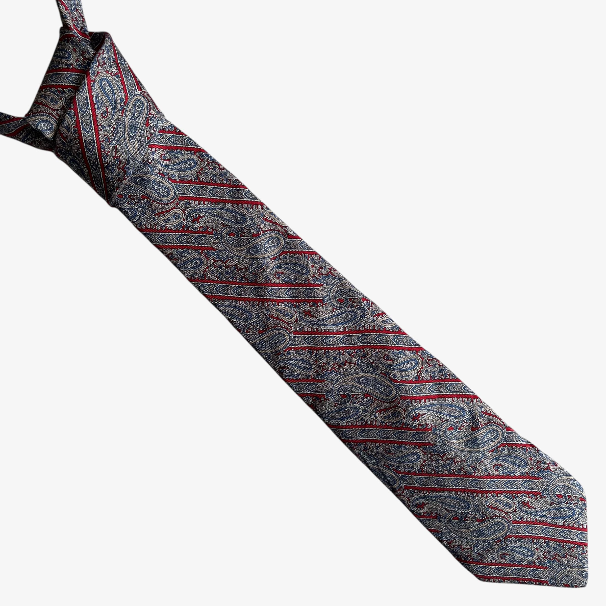 Dior Vintage 90s Christian Dior Paisley Striped Print Silk Tie Size ONE SIZE - 1 Thumbnail