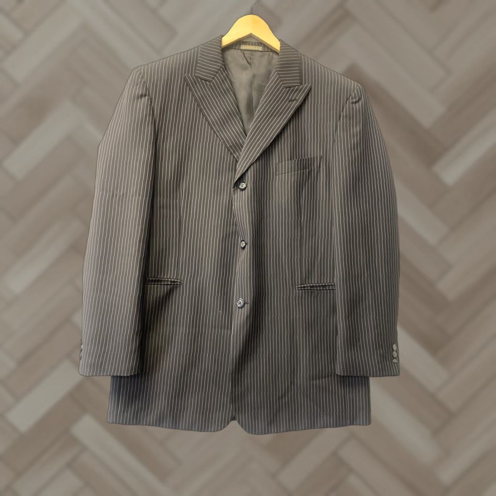 Vintage Zandello Blazer Jacket Suit Jacket Striped Black 44L Men Regular Long Three-Button Business Formal Mens 54 Chest Polyester Dry Clean Only Size 44R - 1 Thumbnail