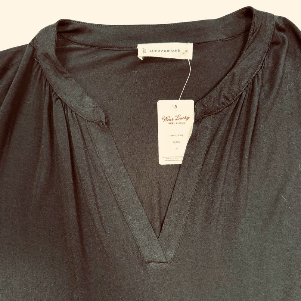 Lucky Brand NWT New Lucky Brand Black Rayon Tiered Flutter Short Sleeve Size 3XL / US 20-22 - 6 Thumbnail